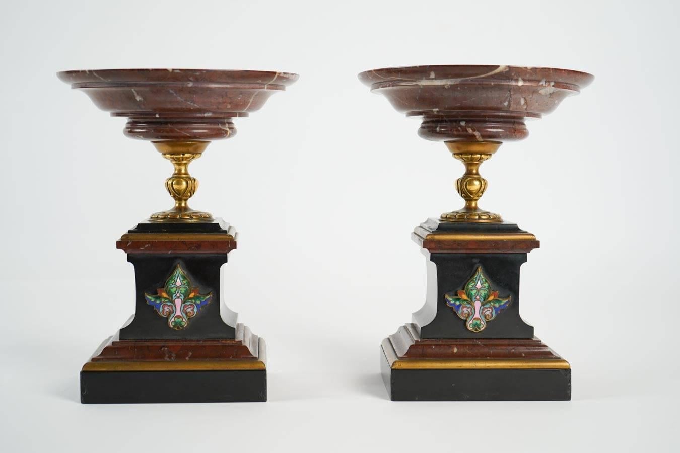 Mantle Clock Napoleon III, Eugene Cornu Enamel, Cherry and Black Belgian Marble 4