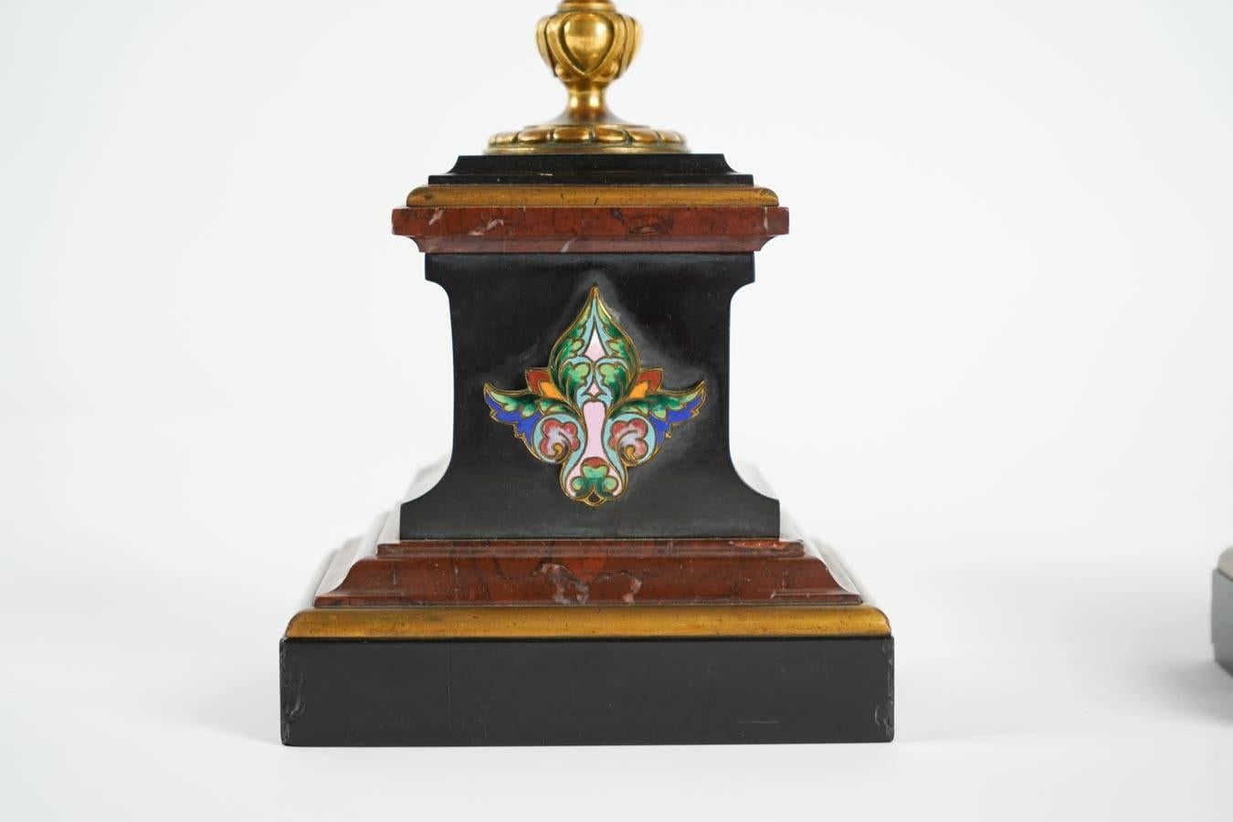 Mantle Clock Napoleon III, Eugene Cornu Enamel, Cherry and Black Belgian Marble 5
