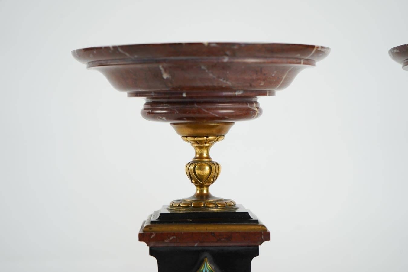 Mantle Clock Napoleon III, Eugene Cornu Enamel, Cherry and Black Belgian Marble 6