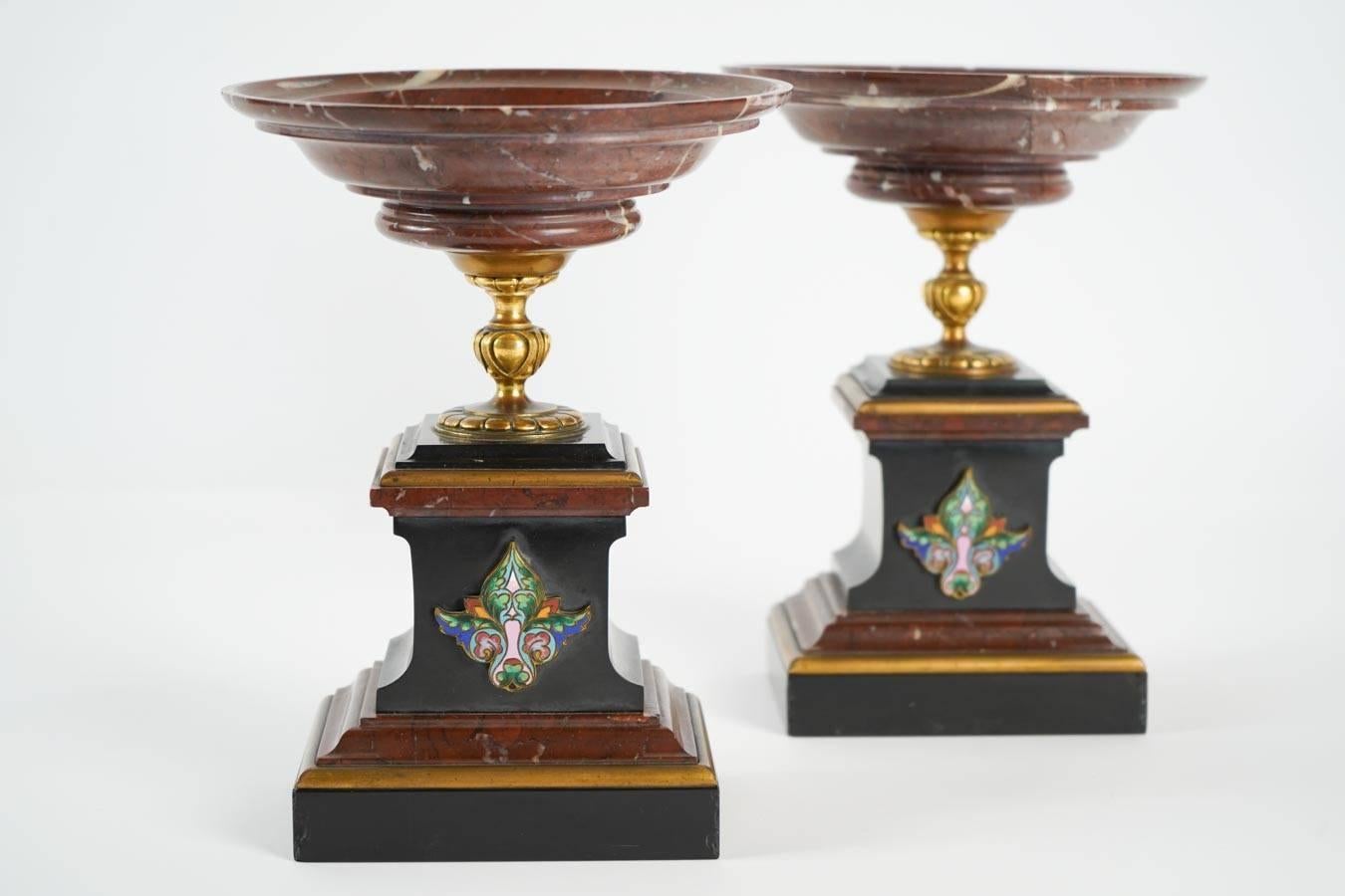 Mantle Clock Napoleon III, Eugene Cornu Enamel, Cherry and Black Belgian Marble 7