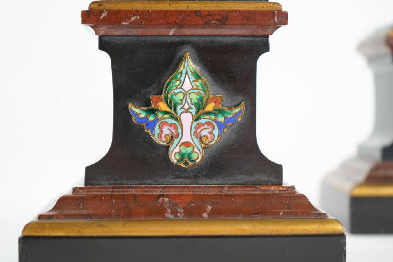 Mantle Clock Napoleon III, Eugene Cornu Enamel, Cherry and Black Belgian Marble 8