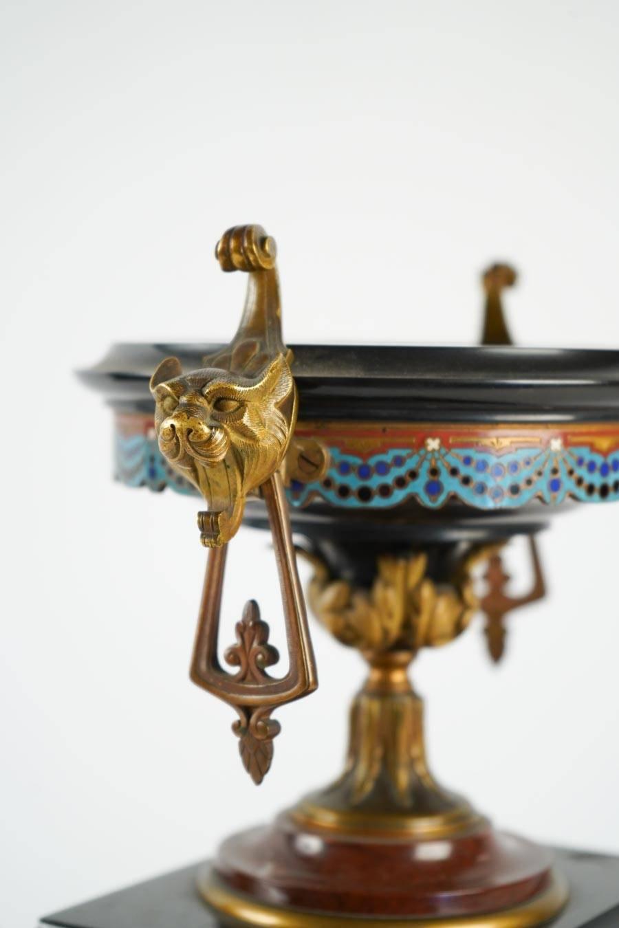 Late 19th Century Mantle Clock Napoleon III, Eugene Cornu Enamel, Cherry and Black Belgian Marble