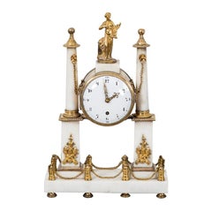 Mantle Clock White Marble 18th Century France 