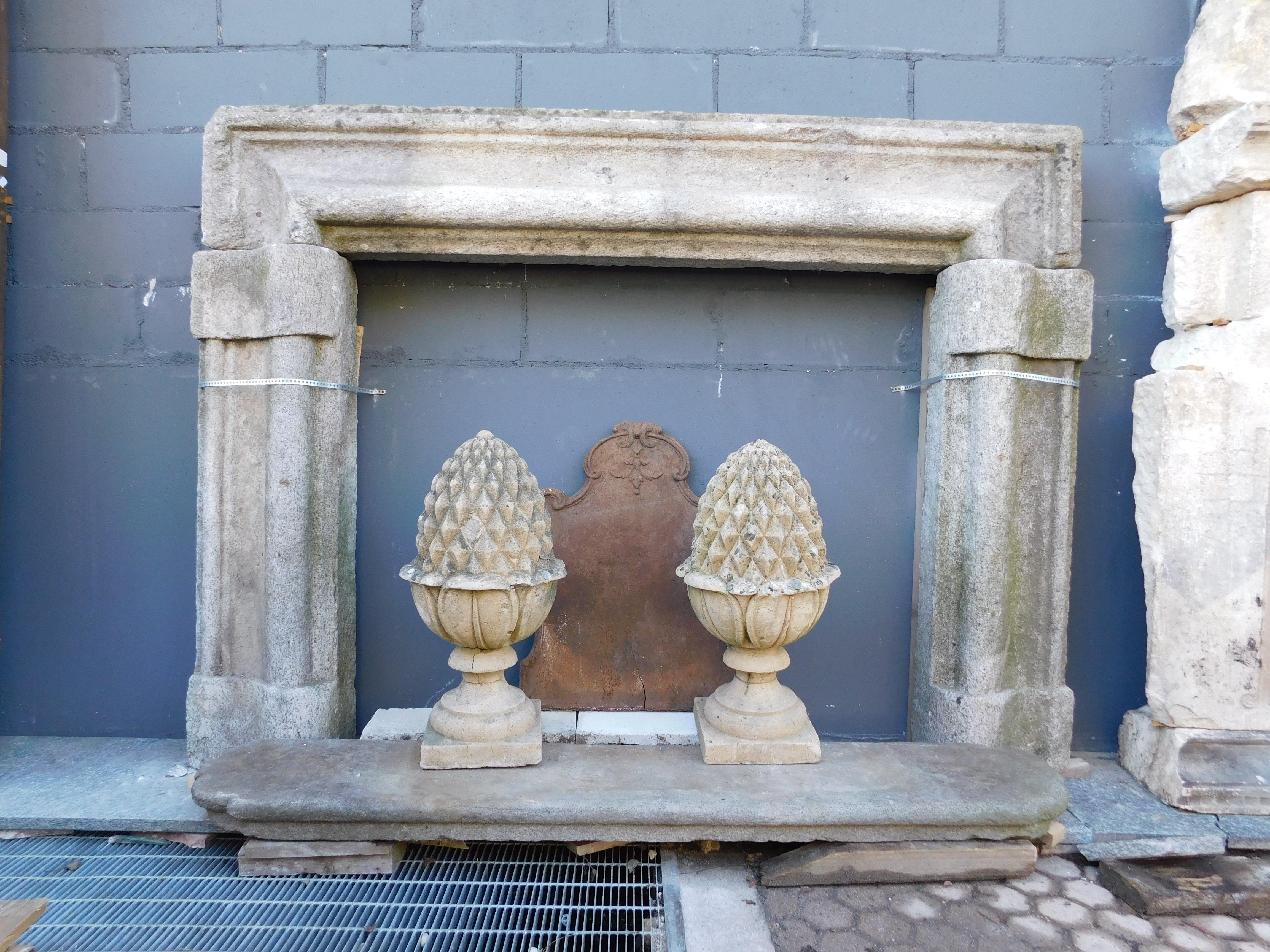 Italian Mantle fireplace in gray stone, salvator rosa, italy For Sale