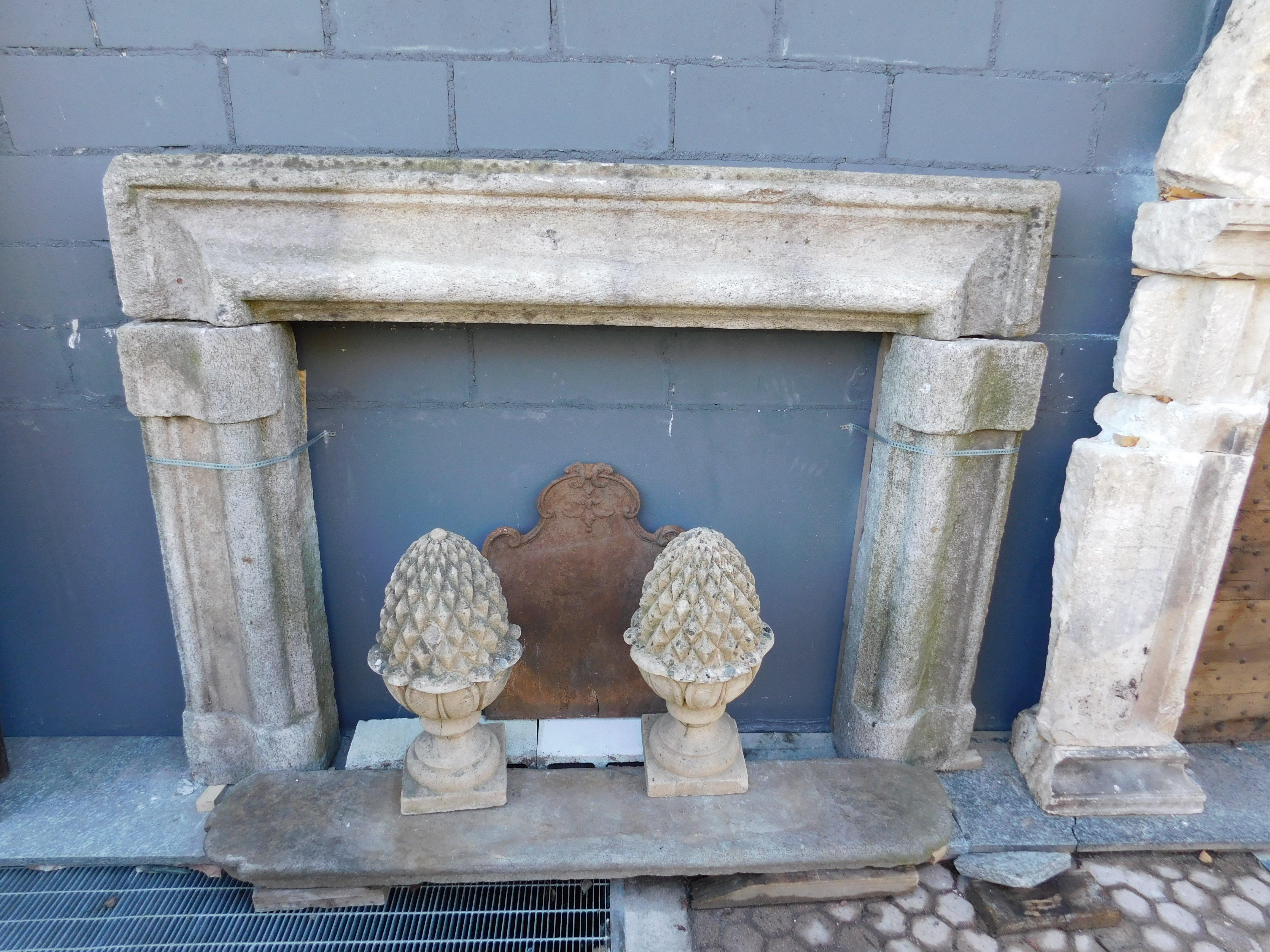 Hand-Carved Mantle fireplace in gray stone, salvator rosa, italy For Sale
