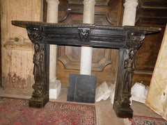 Mantle fireplace in solid wood, carved and ebonized, Italy