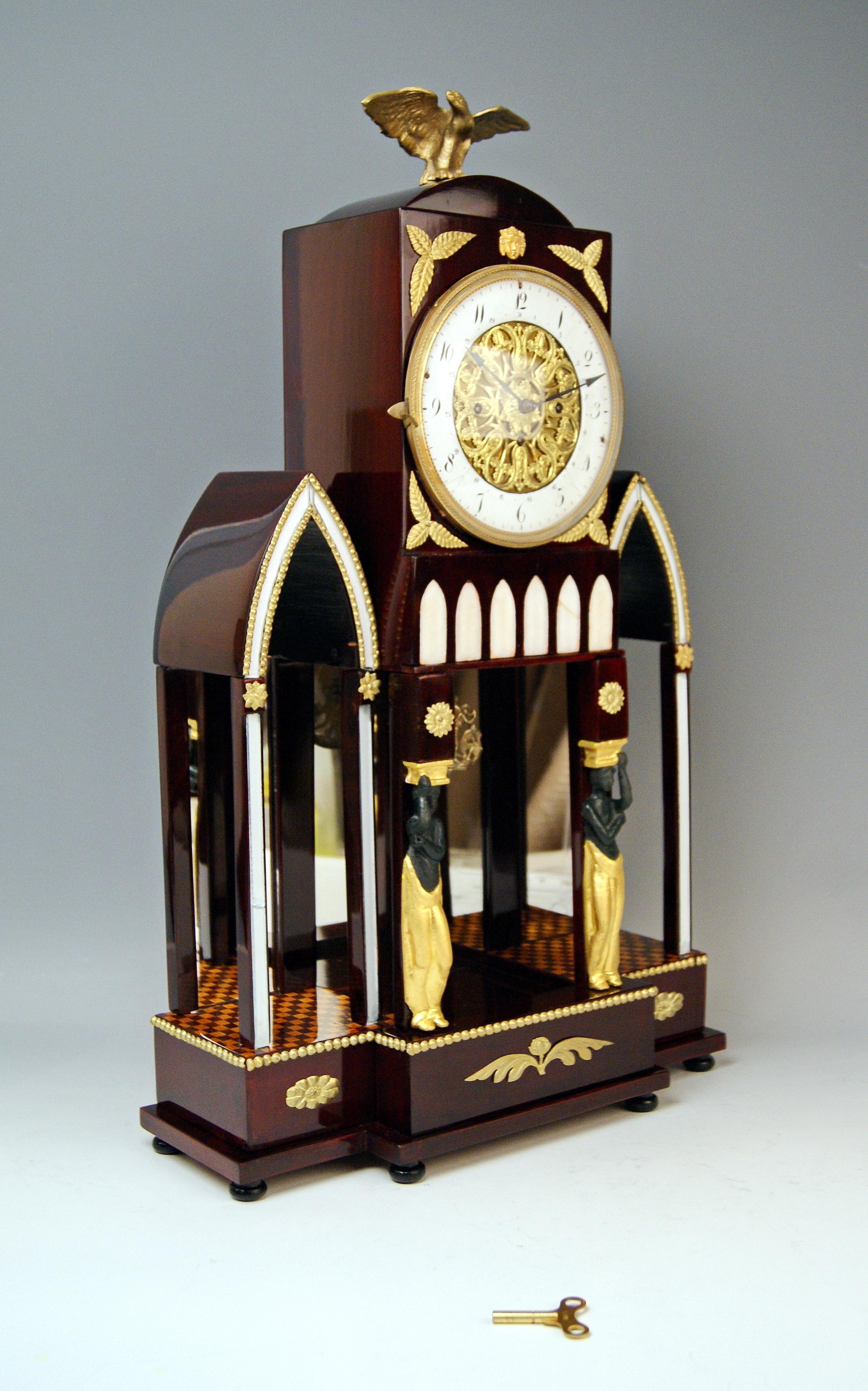 Early 19th Century Mantle Mantel Table Chiming Clock Caryatides Empire Austria, Vienna For Sale