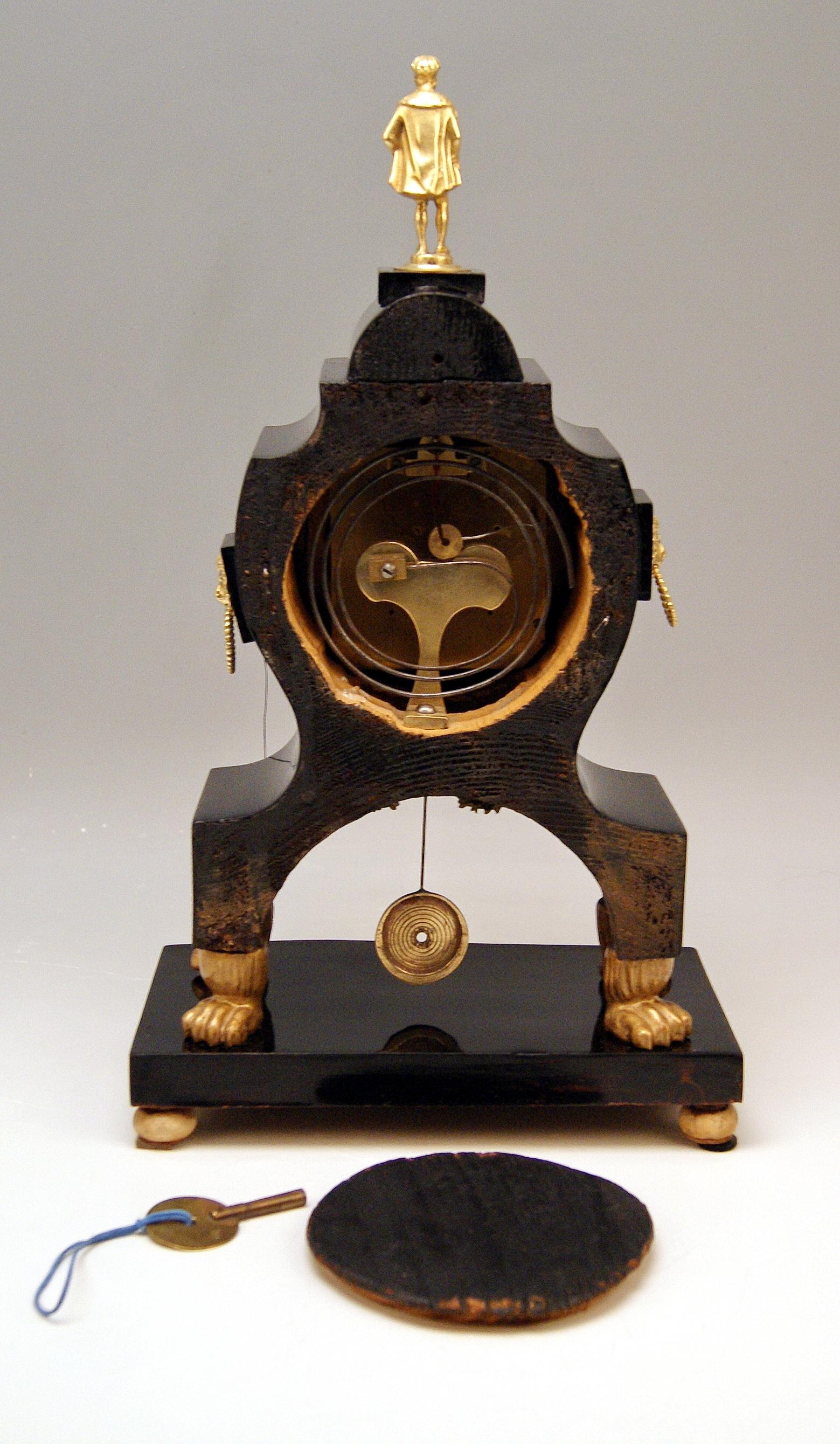Brass Mantle Mantel Table Chiming Clock Paws Feet Empire, Austria, Vienna