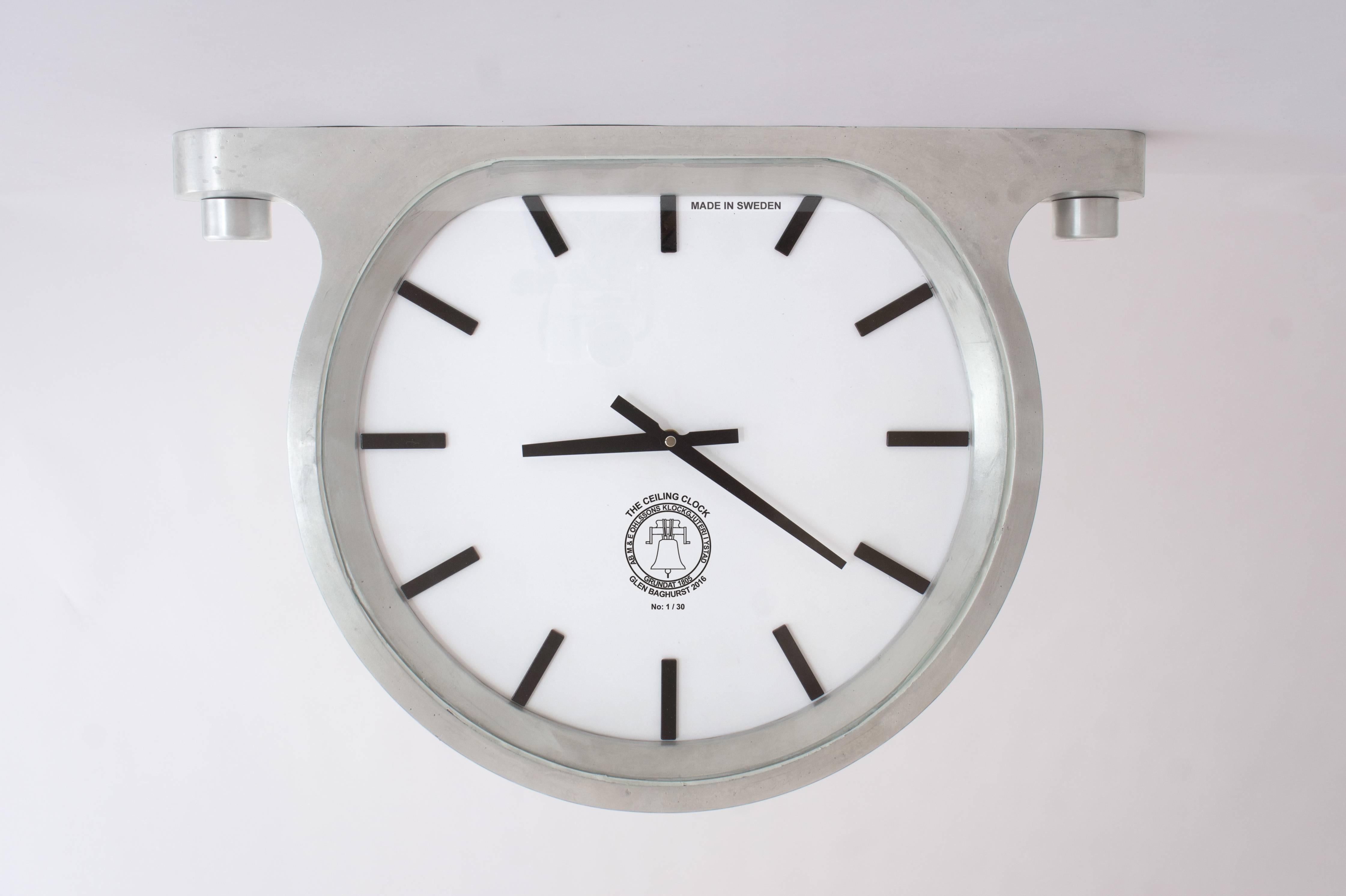 ‘The Ceiling Clock’ is a timepiece that can be attached to the wall, ceiling or sitting on a mantel. Inspired by his father's wristwatch collection Glen Baghurst has designed the casing of the clock like a wristwatch with large obvious mounts either