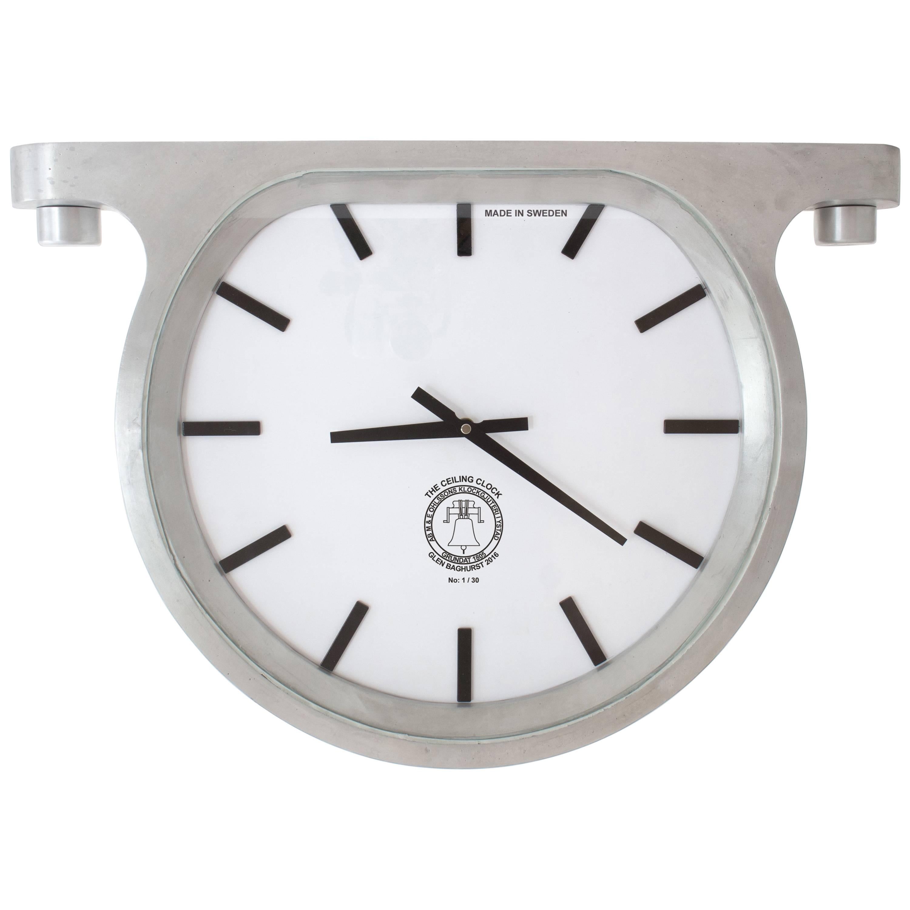 Mantle Wall Ceiling Clock Cast Aluminium Glass by Master Swedish Bell Maker For Sale