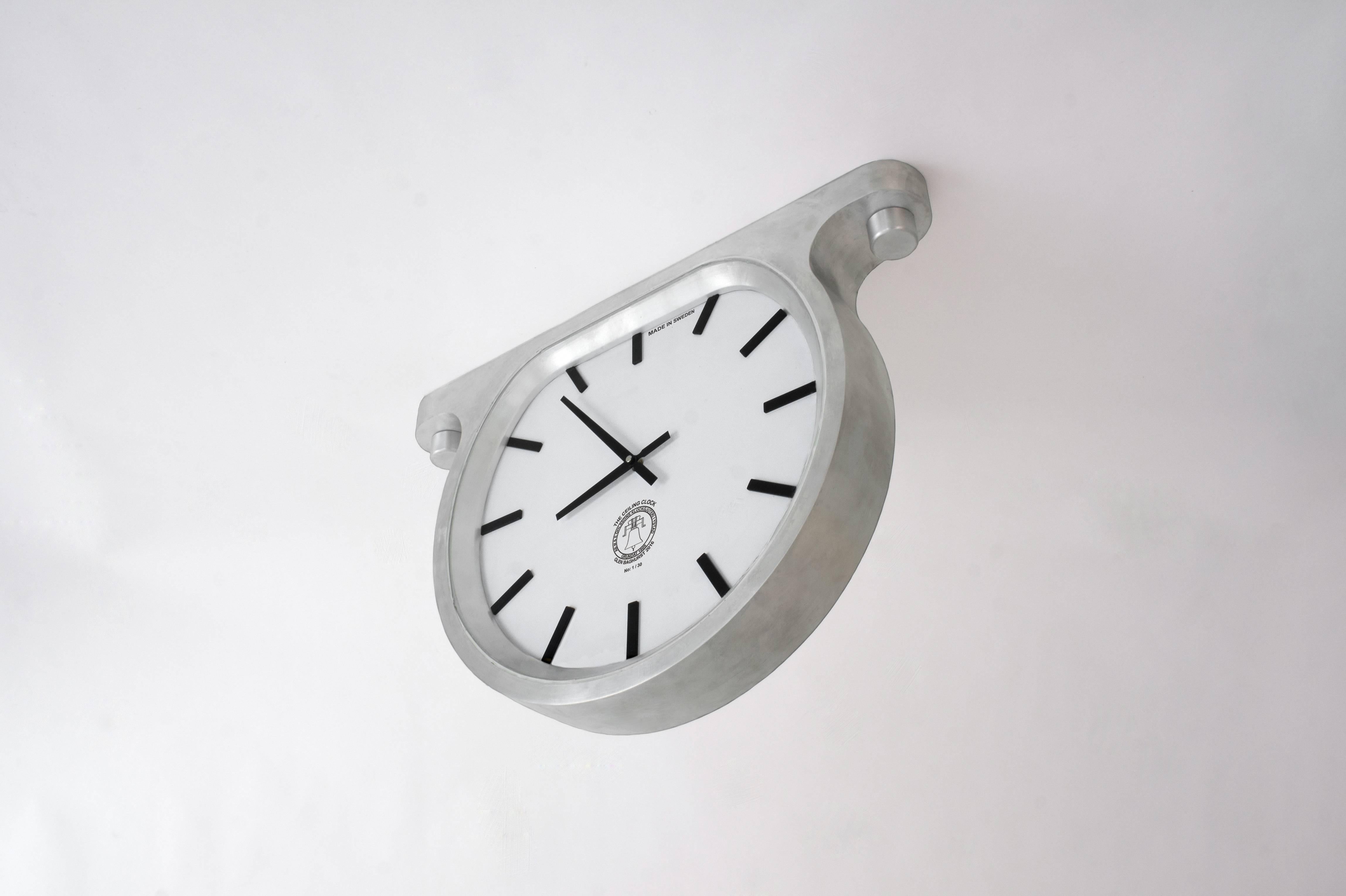 Mantle Wall Ceiling Clock Cast Aluminium Limestone by Master Swedish Bell Maker In New Condition For Sale In Malmo, SE
