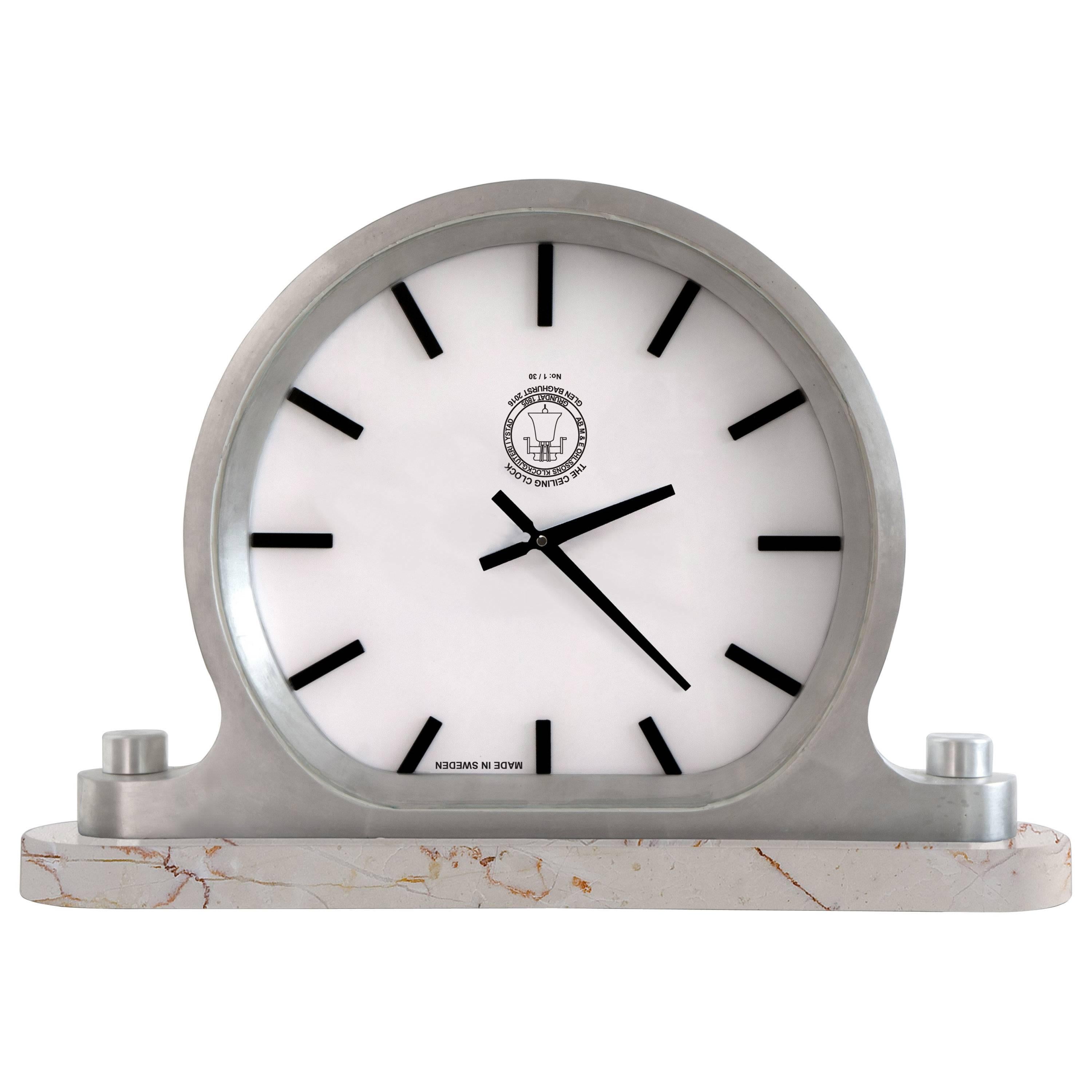Mantle Wall Ceiling Clock Cast Aluminium Limestone by Master Swedish Bell Maker For Sale
