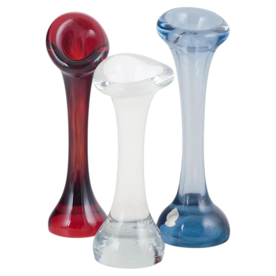 Mantorp Glasbruk & Skånska Glasbruket. Set of three sculptural glass vases.