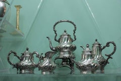 Mantovani 19th Century Silver Rococo Italian Tea Set with Samovar, 1880s
