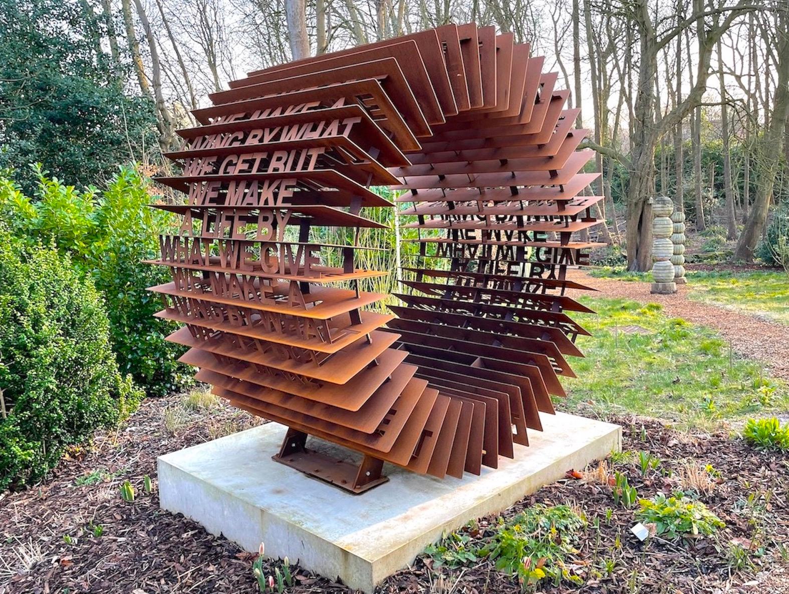 The original Mantra Machine was a joint commission for Yorkshire Sculpture Park and a private collector. The circular Corten steel sculpture represents the seemingly endless cycle of life, while paying homage to the mechanics of the mind. Capturing