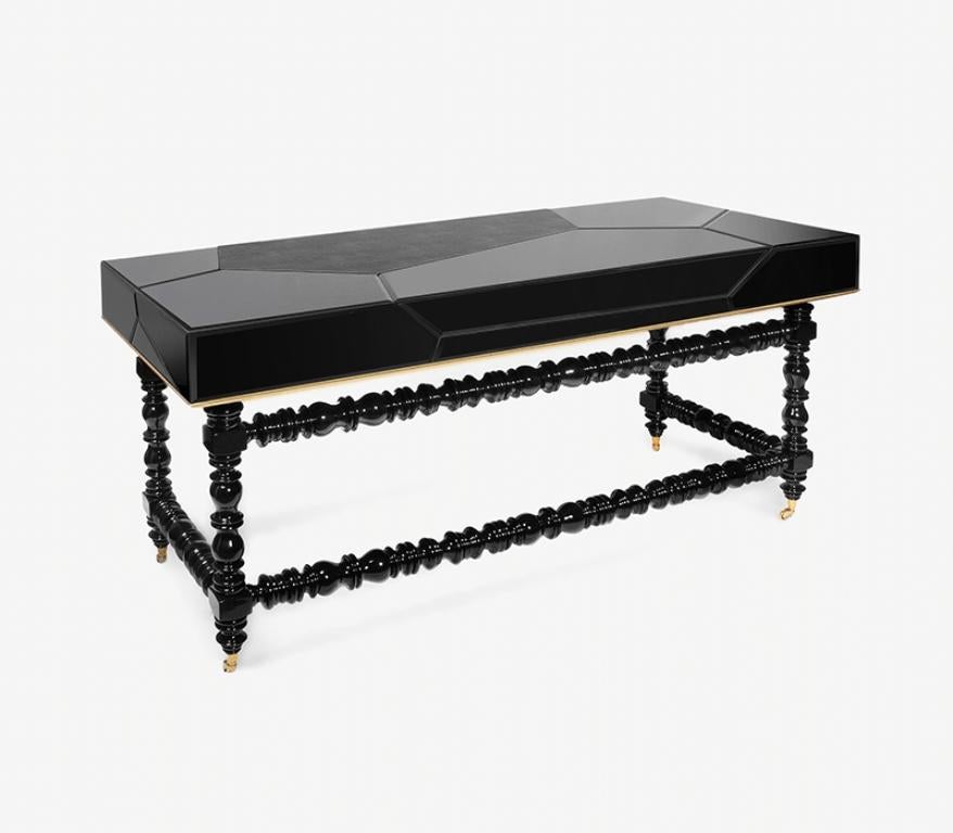 Manu Desk in Lacquered Wood and Glass by Boca do Lobo For Sale