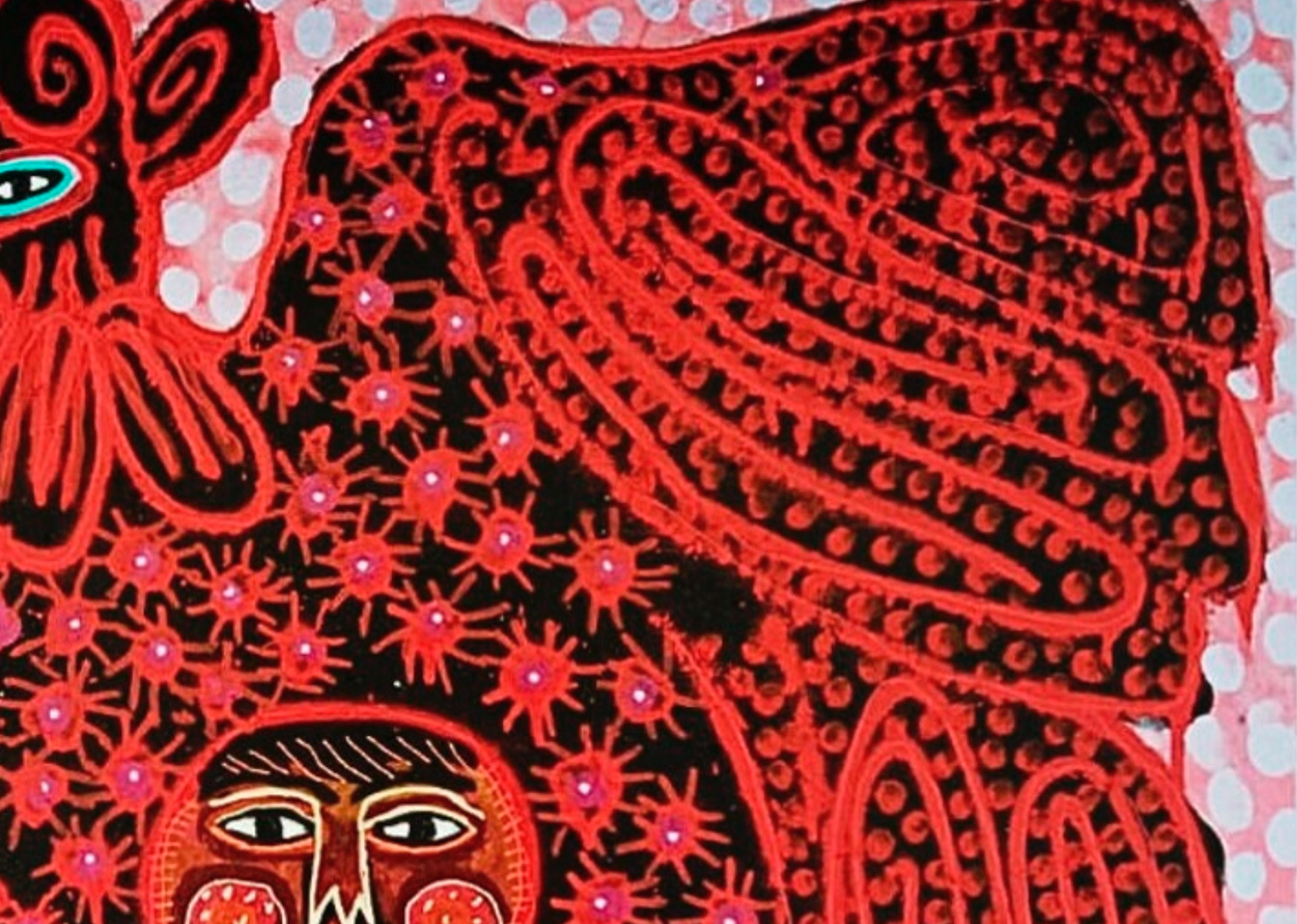 Zeitgenössische Kunst, Abstrakte Malerei
Gemischte Medien auf Leinwand
50 x 60 cm
Unterzeichnet

Über den Künstler
Manu Jorquera (1986) ist ein chilenischer bildender Künstler, der sich in seinen Arbeiten mit der Mestizen-Volkskultur Chiles und der