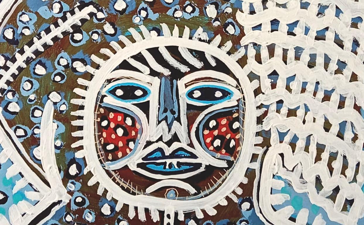 Child & Child Child en costume de coq, Art contemporain, Peinture abstraite, 21ème siècle - Gris Abstract Painting par Manu Jorquera