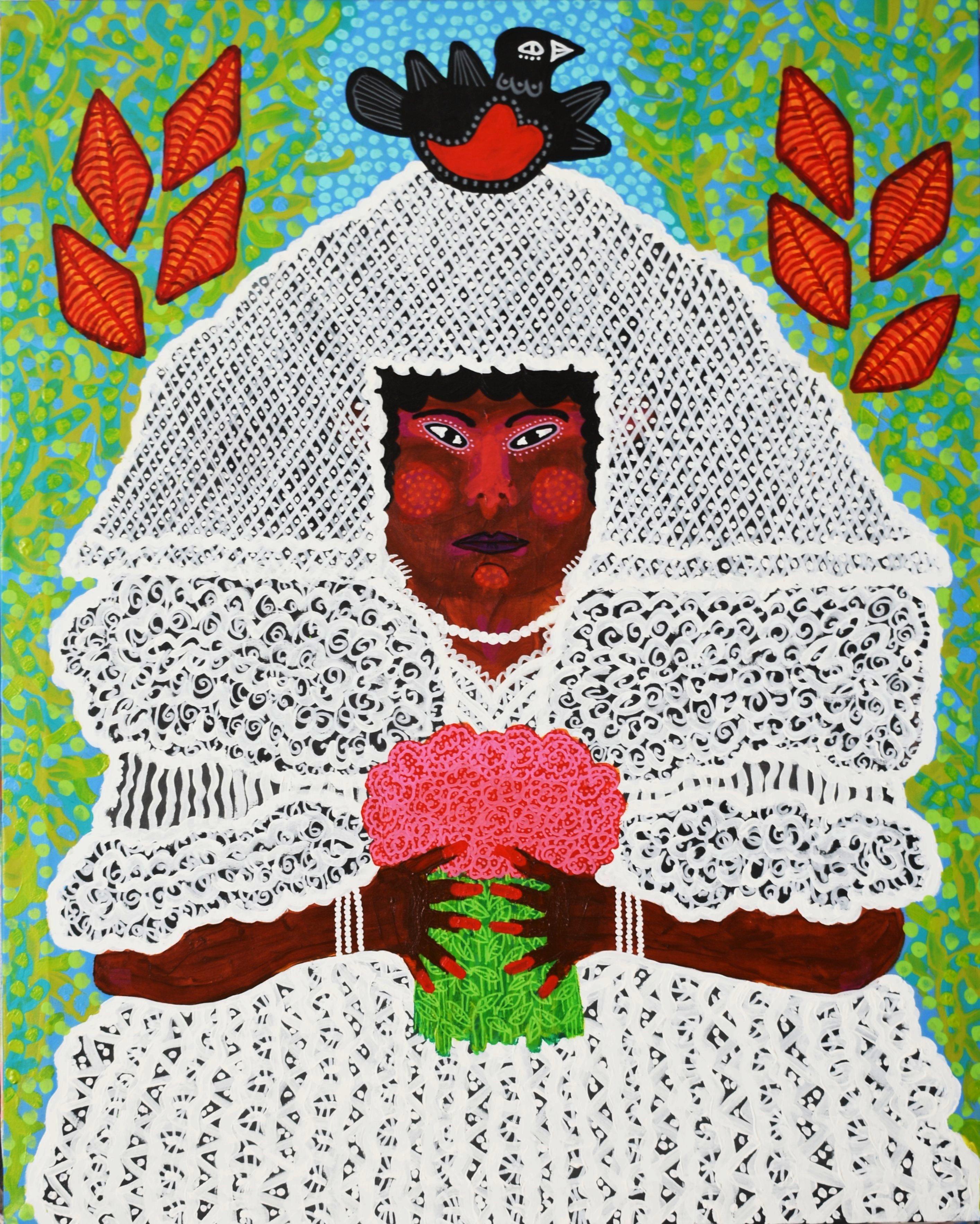Latin Bride Portrait, Contemporary Art, Abstract Painting, 21st Century