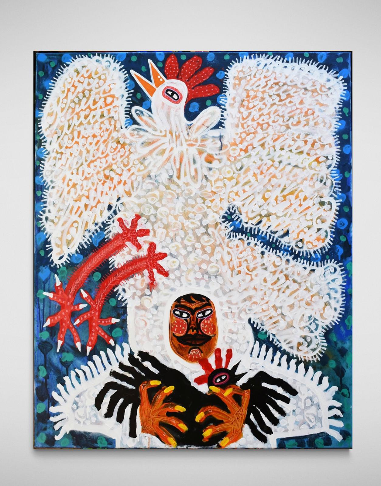 Mann als Hahn verkleidet, Zeitgenössische Kunst, Abstrakte Malerei, 21. Jahrhundert im Angebot 2