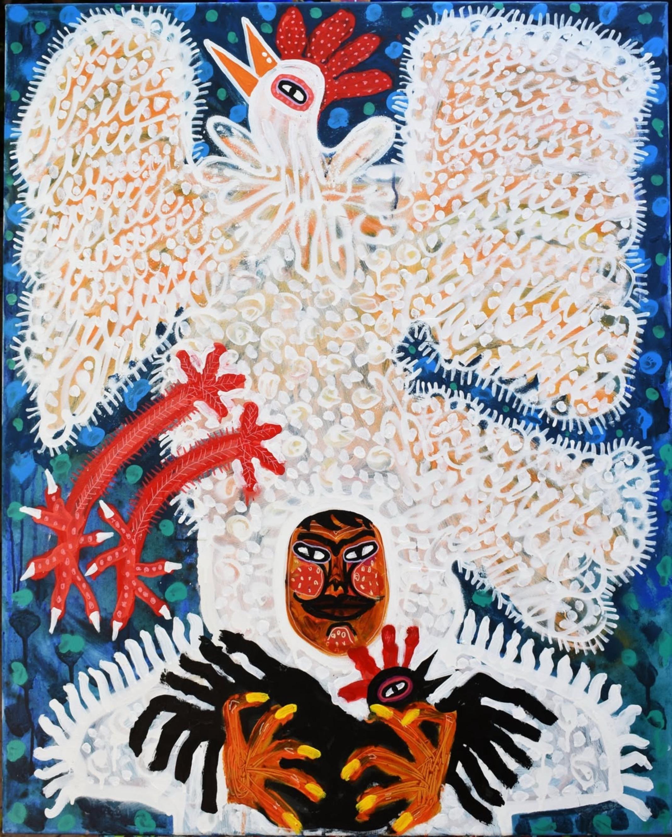 Man Disguised as a Rooster, Contemporary Art, Abstract Painting, 21st Century