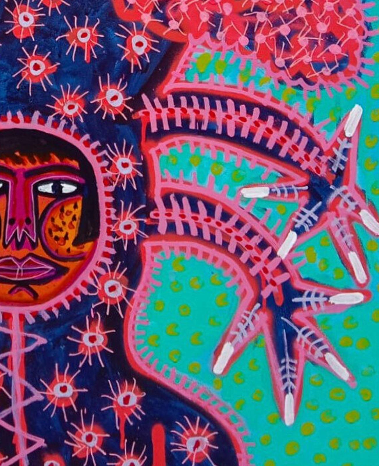 Hahnenkostüm I, Zeitgenössische Kunst, Abstrakte Malerei, 21. Jahrhundert (Pink), Abstract Painting, von Manu Jorquera