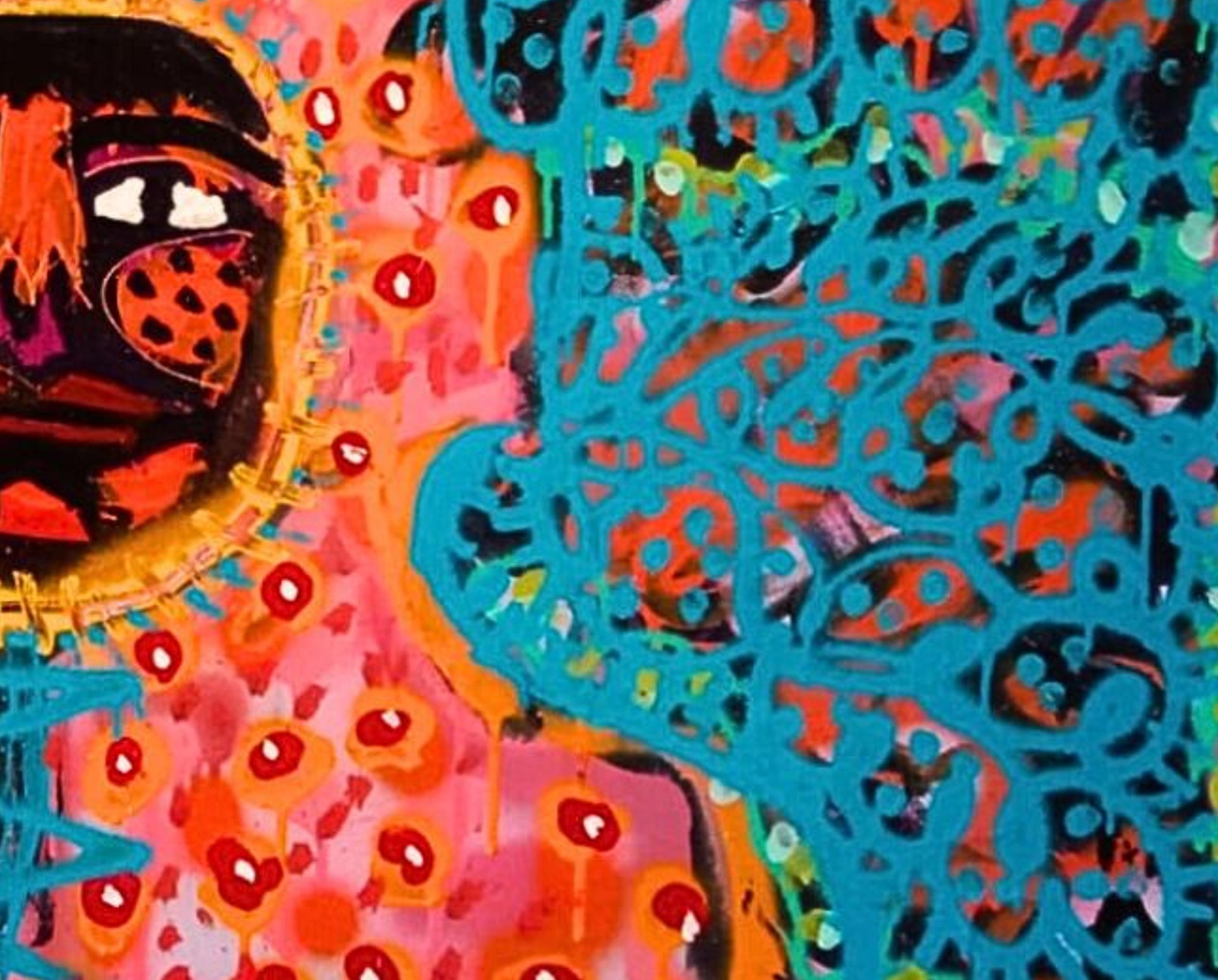 Costume de coq II, Art contemporain, Peinture abstraite, 21ème siècle - Bleu Abstract Painting par Manu Jorquera