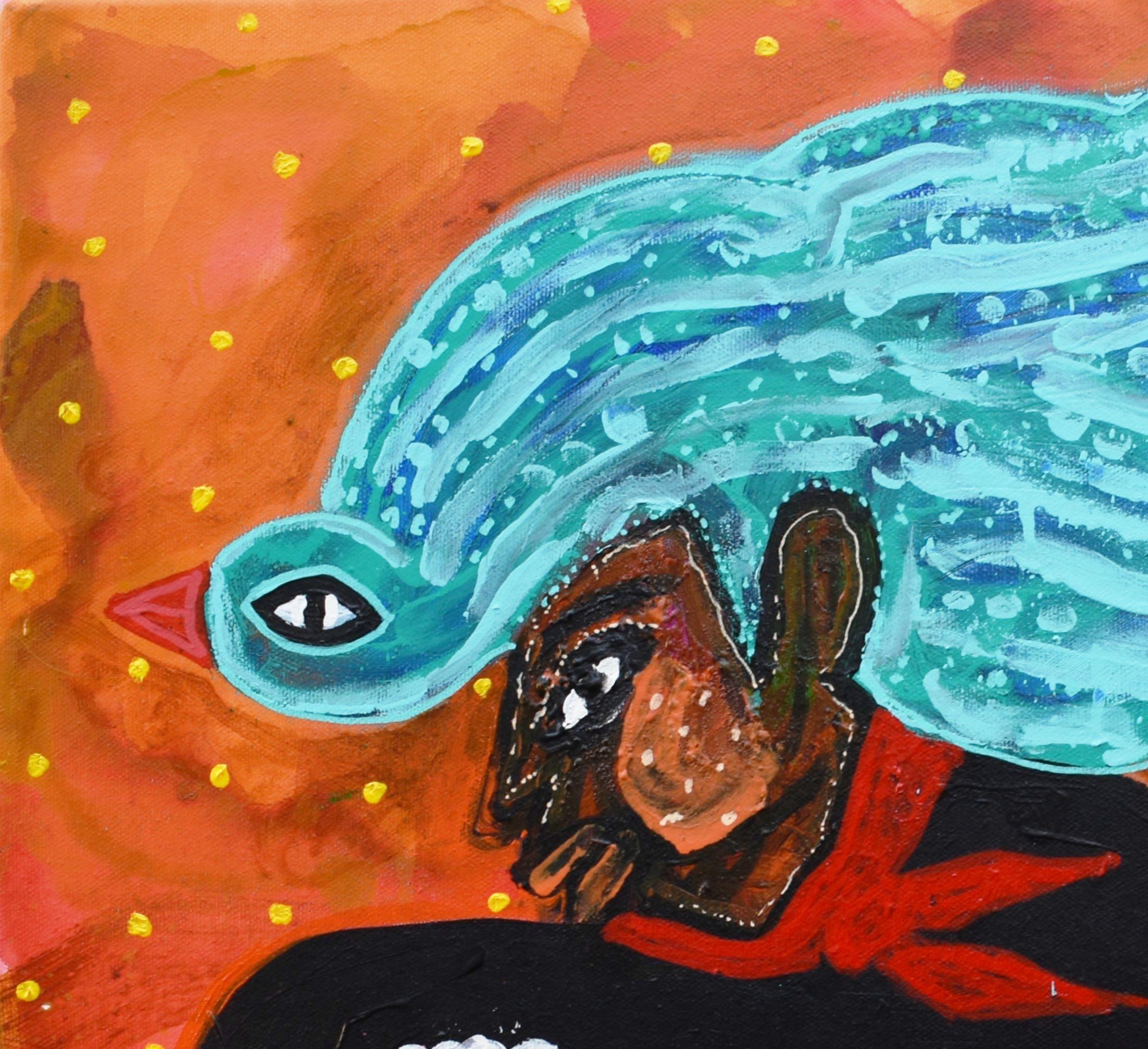 Die Friedenshirtin, Zeitgenössische Kunst, Abstrakte Malerei, 21. Jahrhundert (Braun), Abstract Painting, von Manu Jorquera