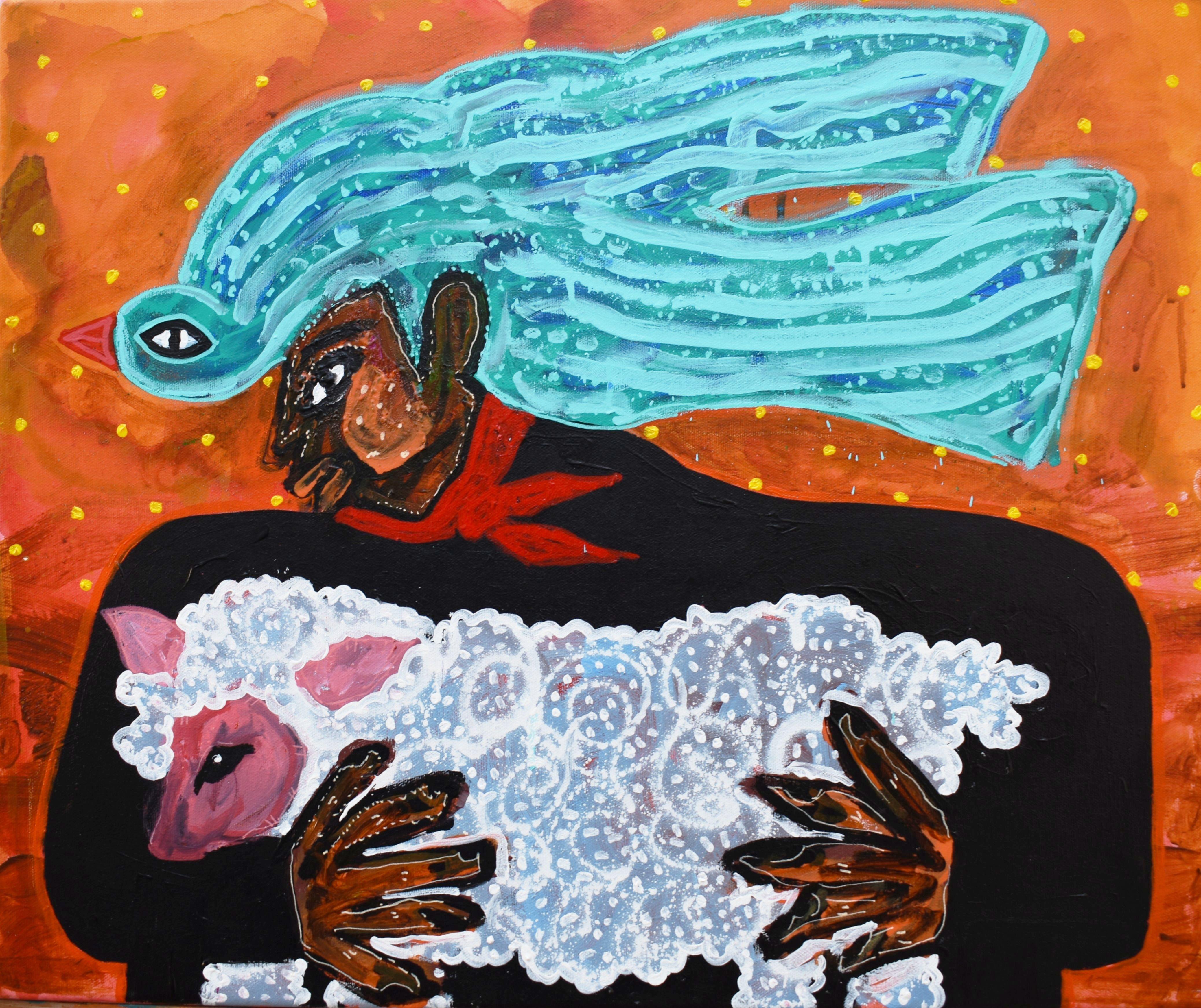 Manu Jorquera Abstract Painting – Die Friedenshirtin, Zeitgenössische Kunst, Abstrakte Malerei, 21. Jahrhundert