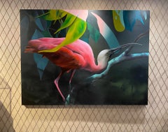 Celebrating something Manu Munoz Figurative oil painting, still life animal bird