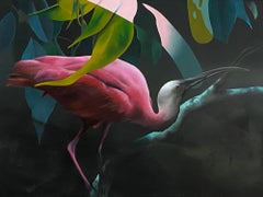 Celebrating something Manu Munoz Figurative oil painting, still life animal bird
