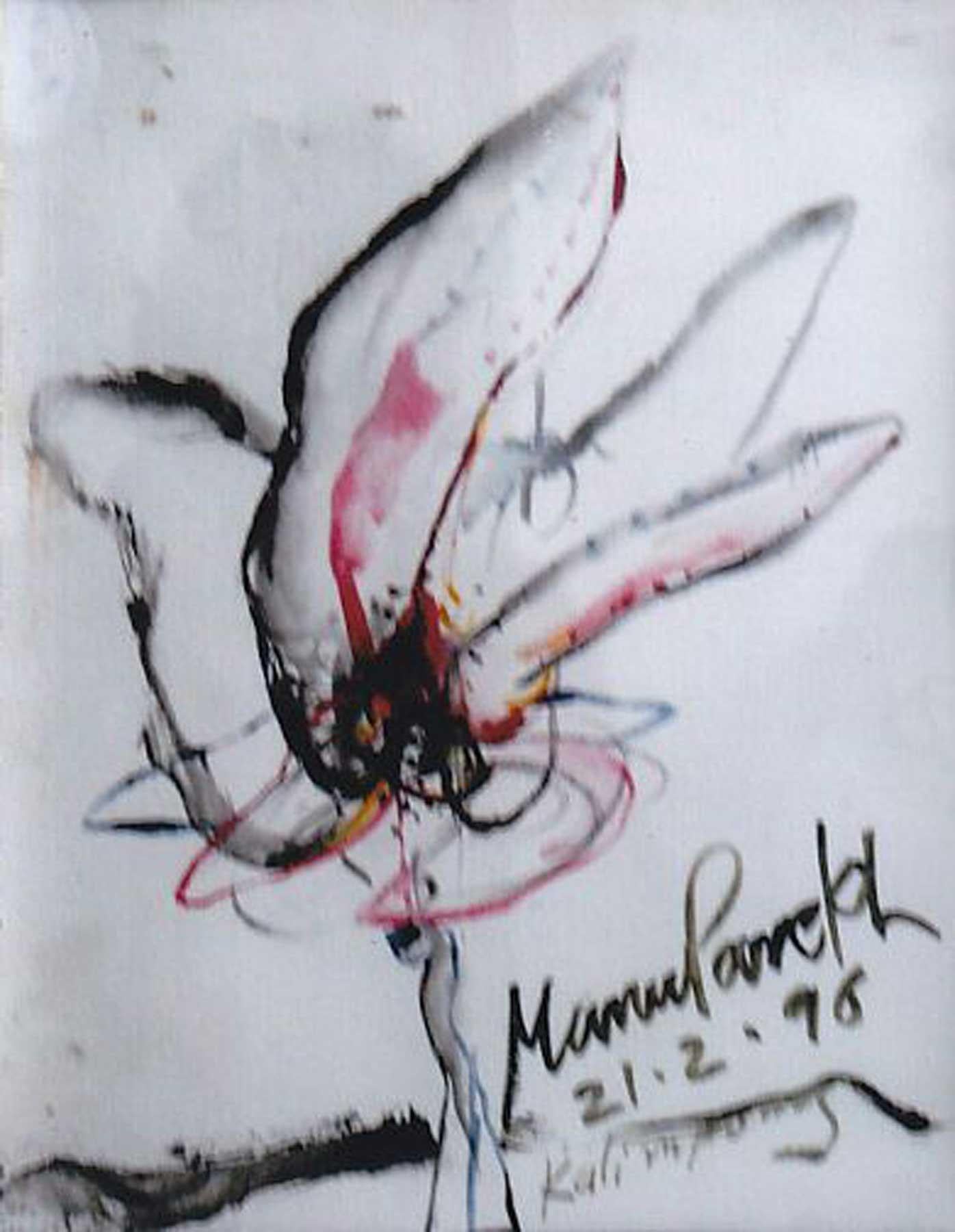 Flower, Mixed Media on Canvas, Red, White by Modern Indian Artist "In Stock" - Mixed Media Art by Manu Parekh