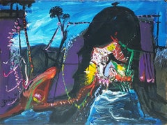 Beneras, Acrylic on Canvas, Red, Blue, Violet by Modern Indian Artist "In Stock"
