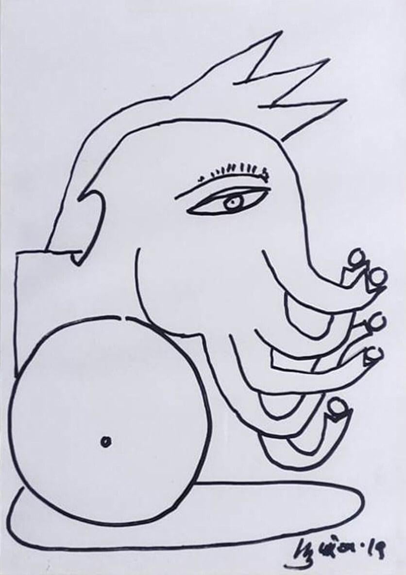 Untitled, Figurative, Pen & Ink on Paper by Modern Indian Manu Parekh "En stock"