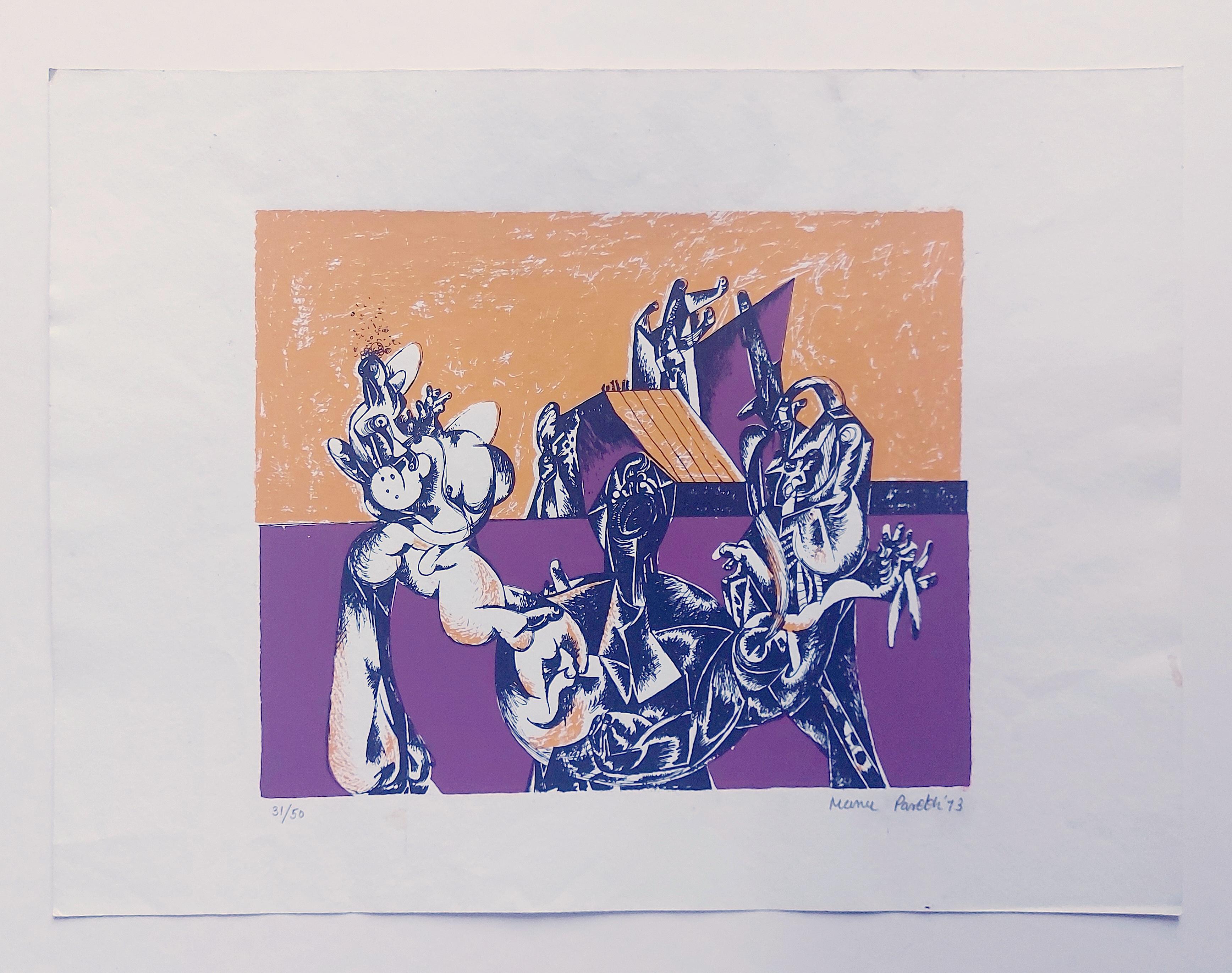 Indian Modern Art Master Limited Edition Colour Lithograph Published Work - Print by Manu Parekh