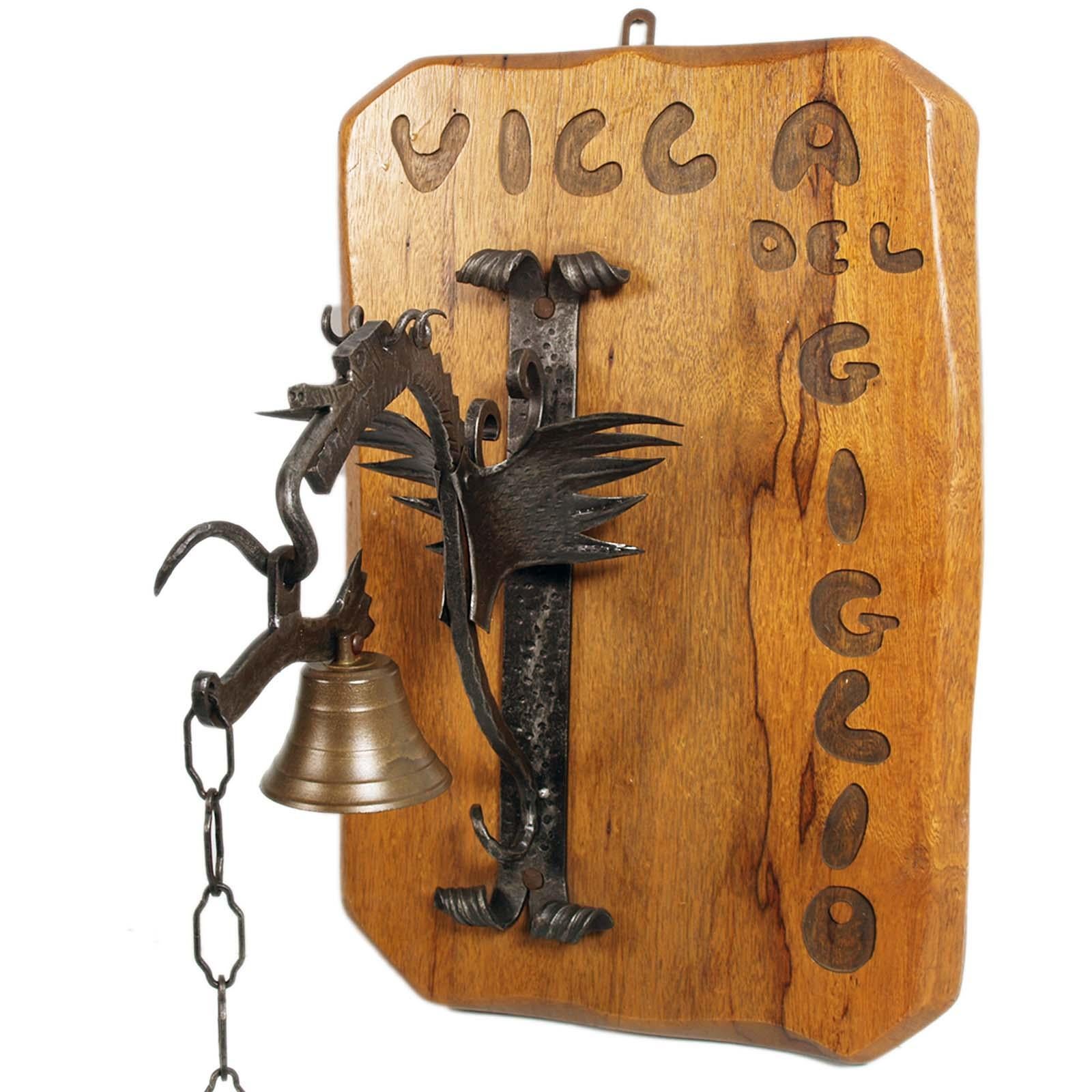 Manual Entrance Bell in wrought iron, Tyrolean Craftsmanship from 1950s In Good Condition For Sale In Vigonza, Padua