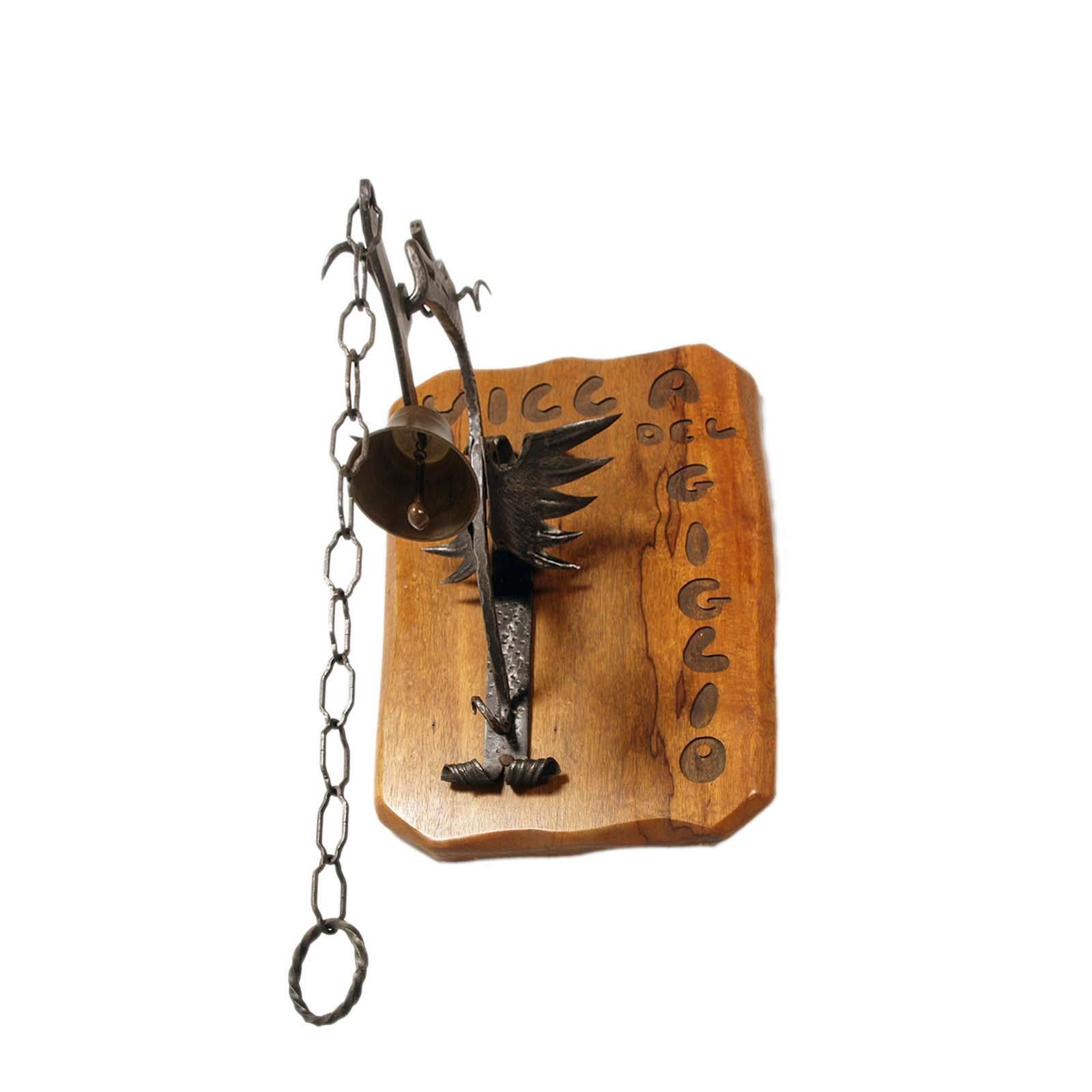 Mid-20th Century Manual Entrance Bell in wrought iron, Tyrolean Craftsmanship from 1950s For Sale