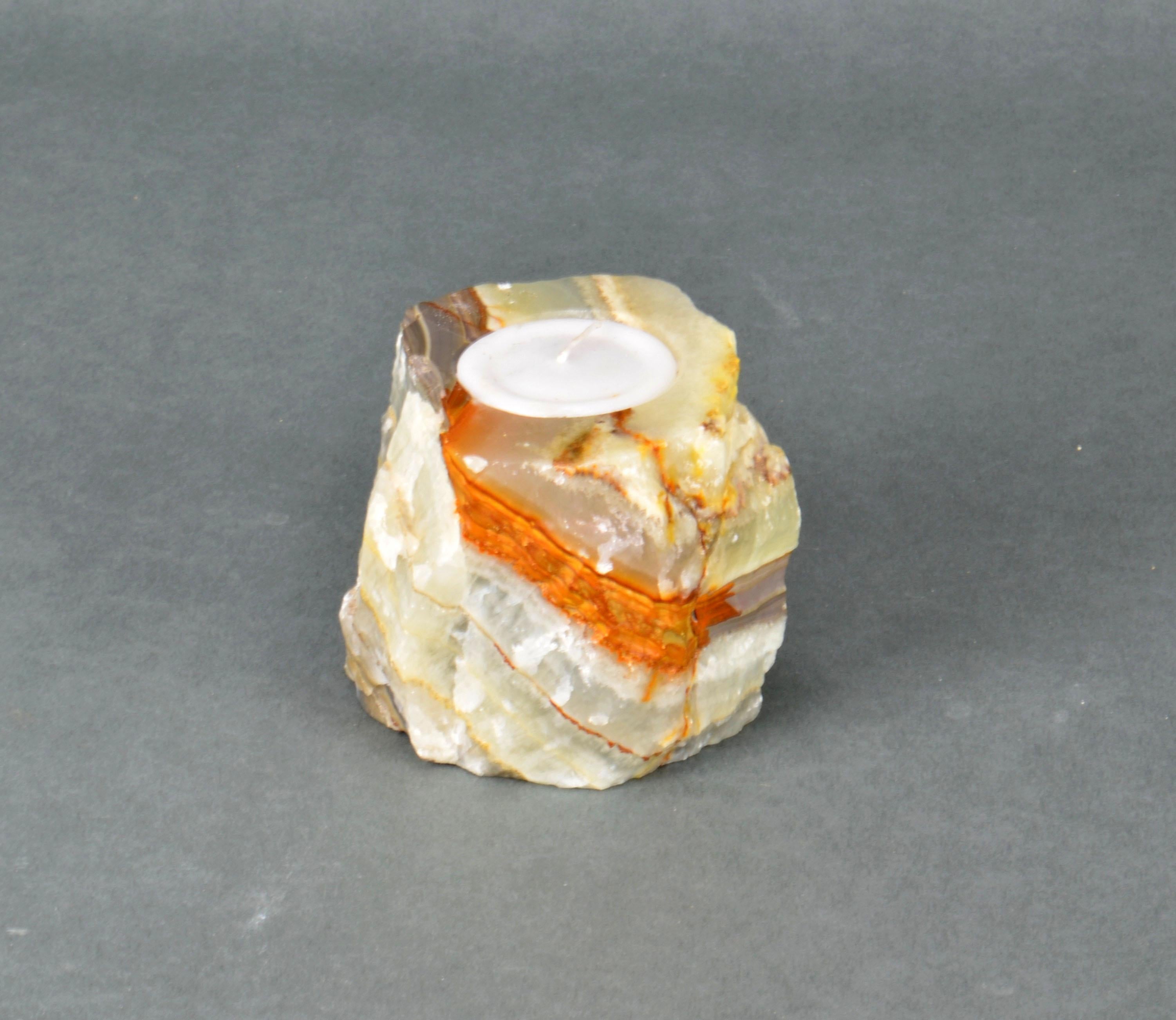 Modern Manually Carved Layered Onyx Candle Holder with Many Layers of Sediments