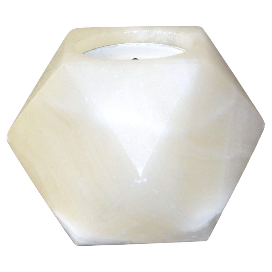 Manually Carved Multi Faced White Onyx Candle Holder For Sale