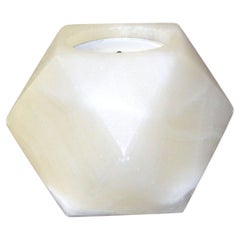 Manually Carved Multi Faced White Onyx Candle Holder