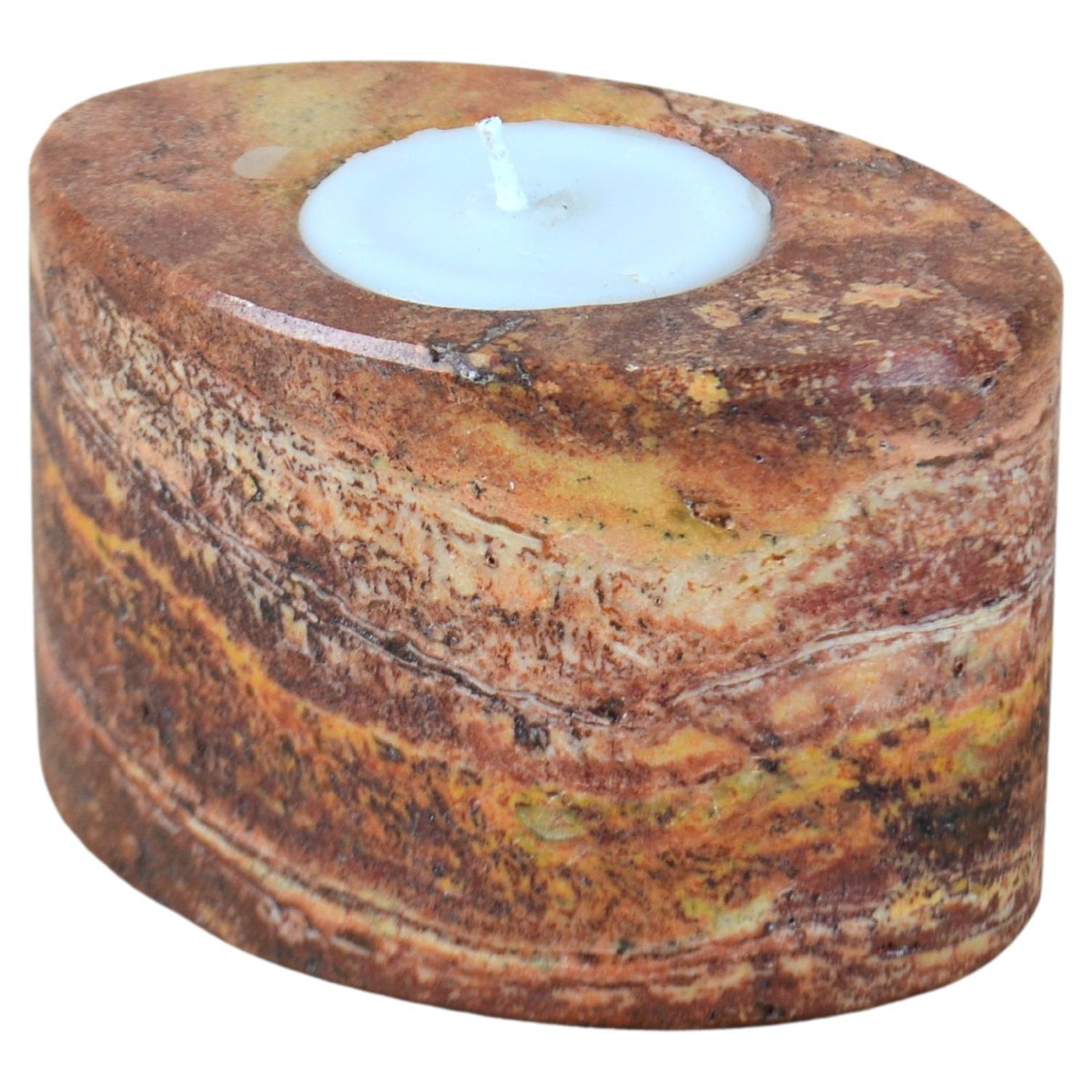 Manually Carved Oval Onyx Candle Holder For Sale