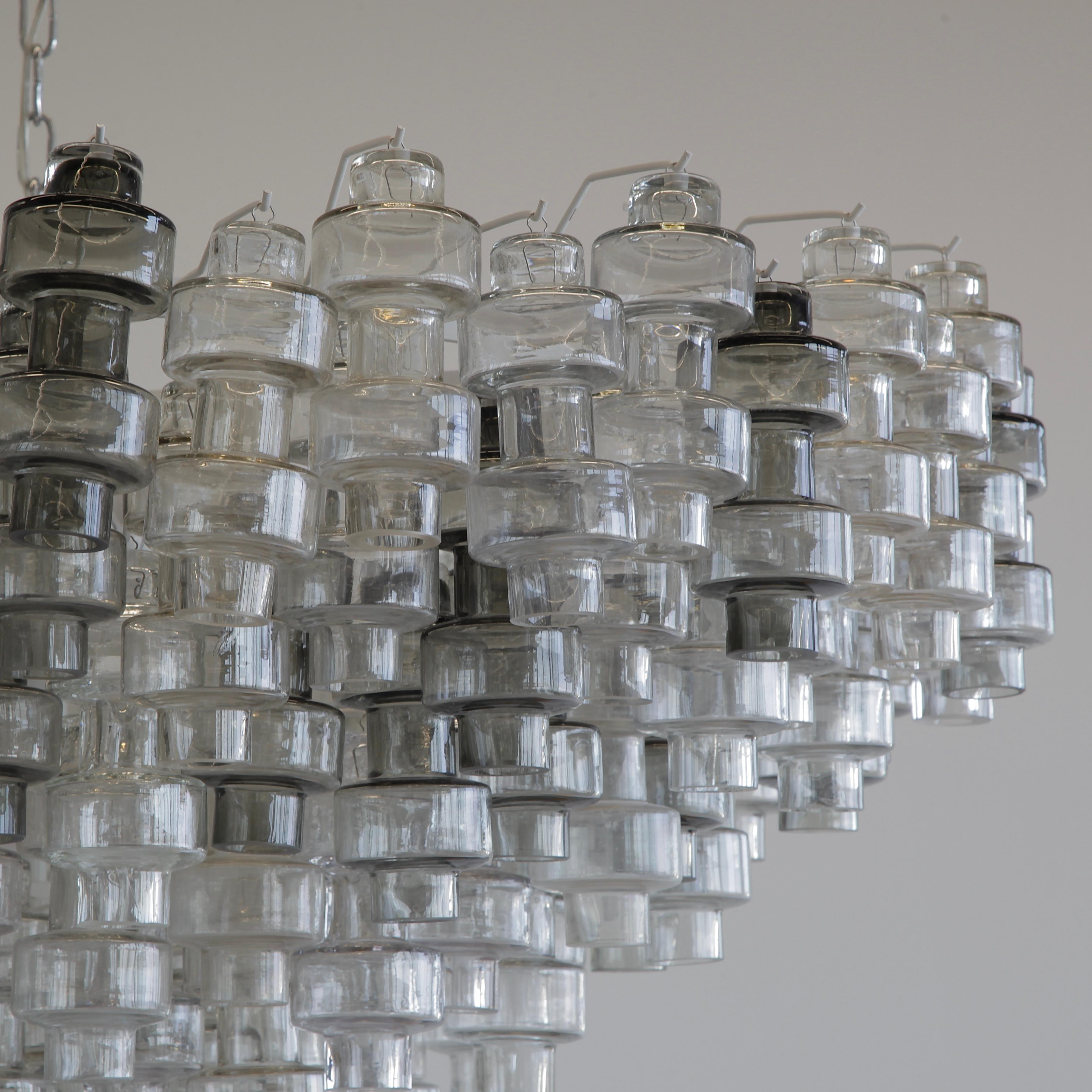 Italian Manubri Murano Glass Chandelier 'clear/ slightly tinted/ smoke glass'