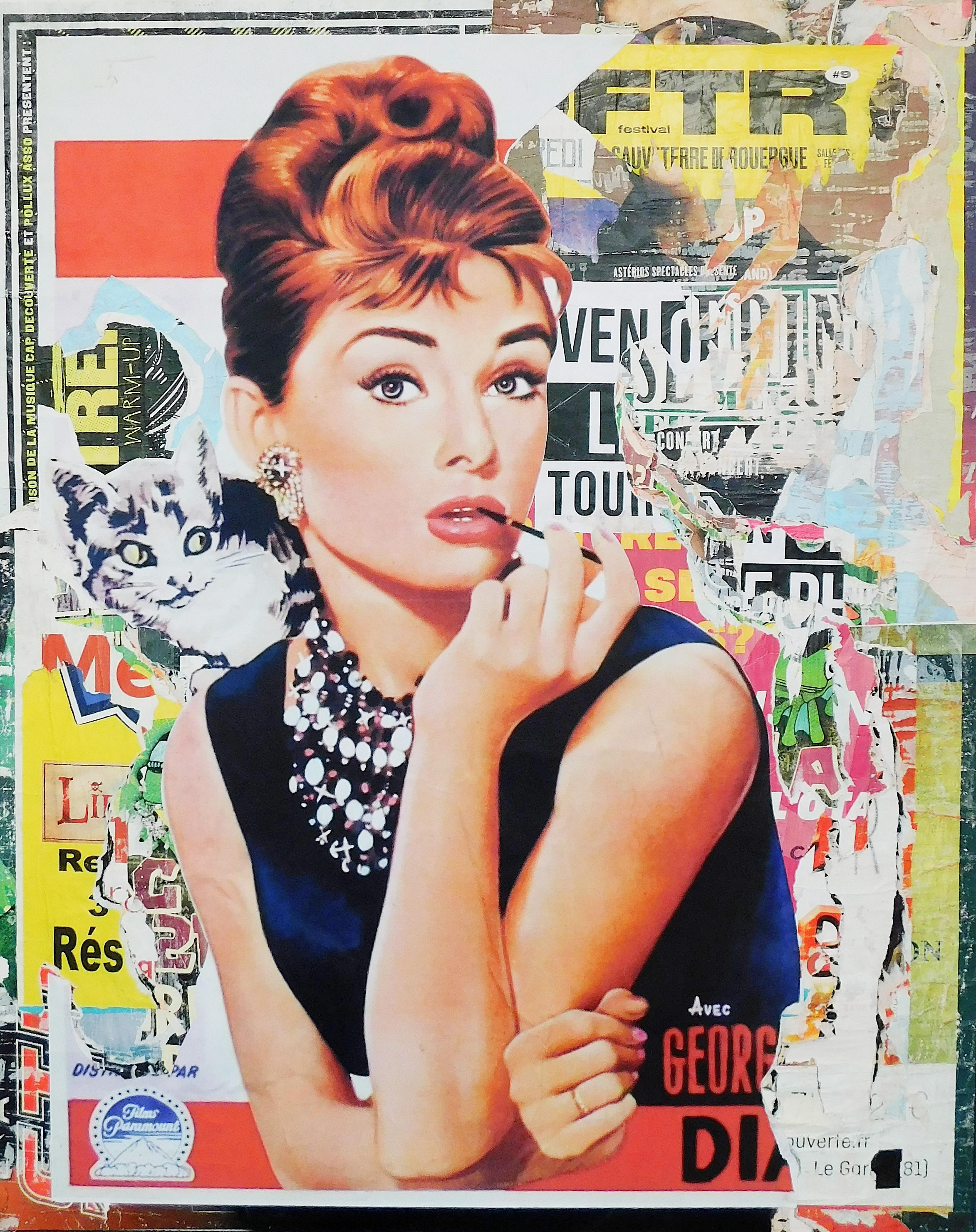 Hepburn - Decollage on canvas - Mixed Media Art by Manucollage