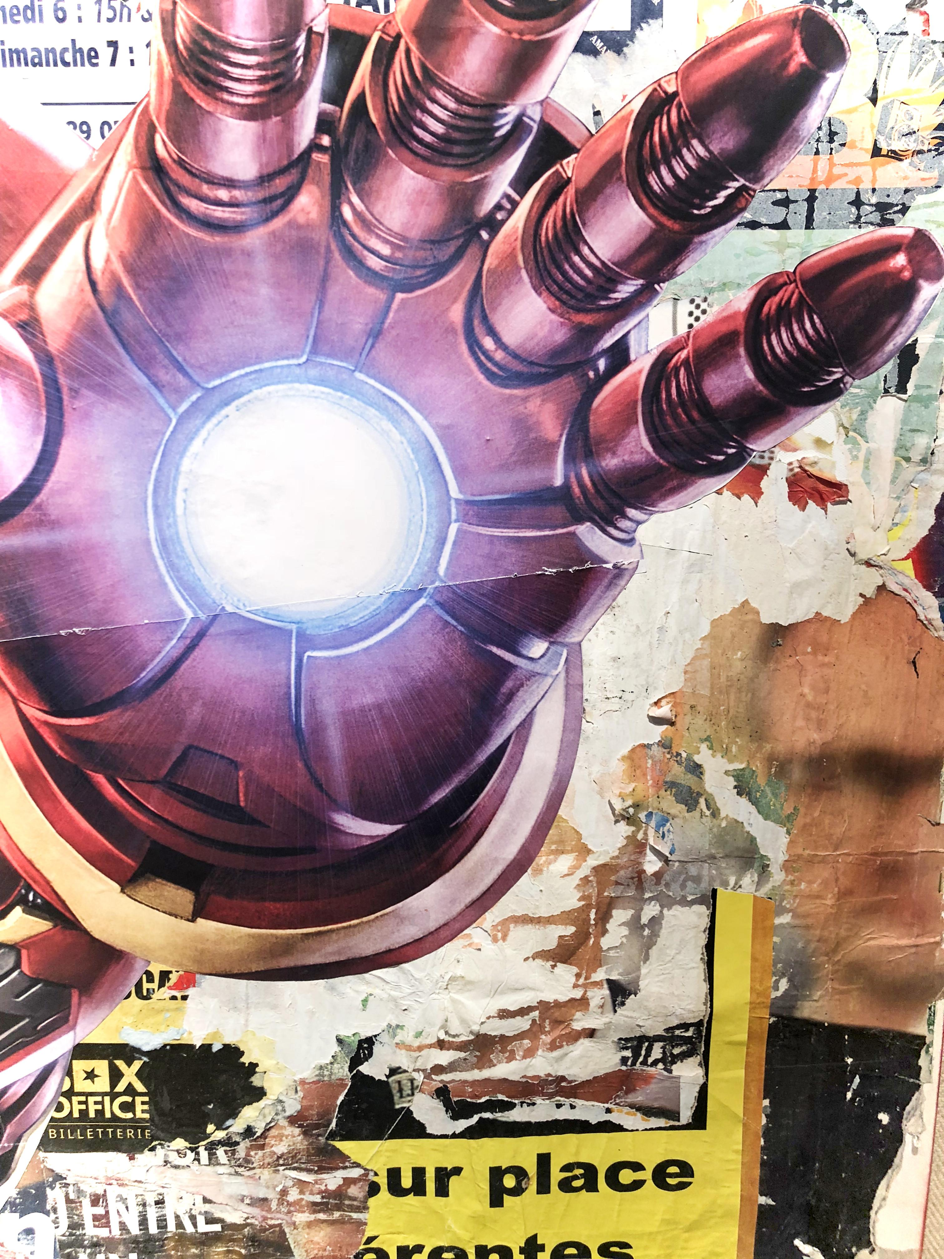 Ironman - Decollage on canvas For Sale 1