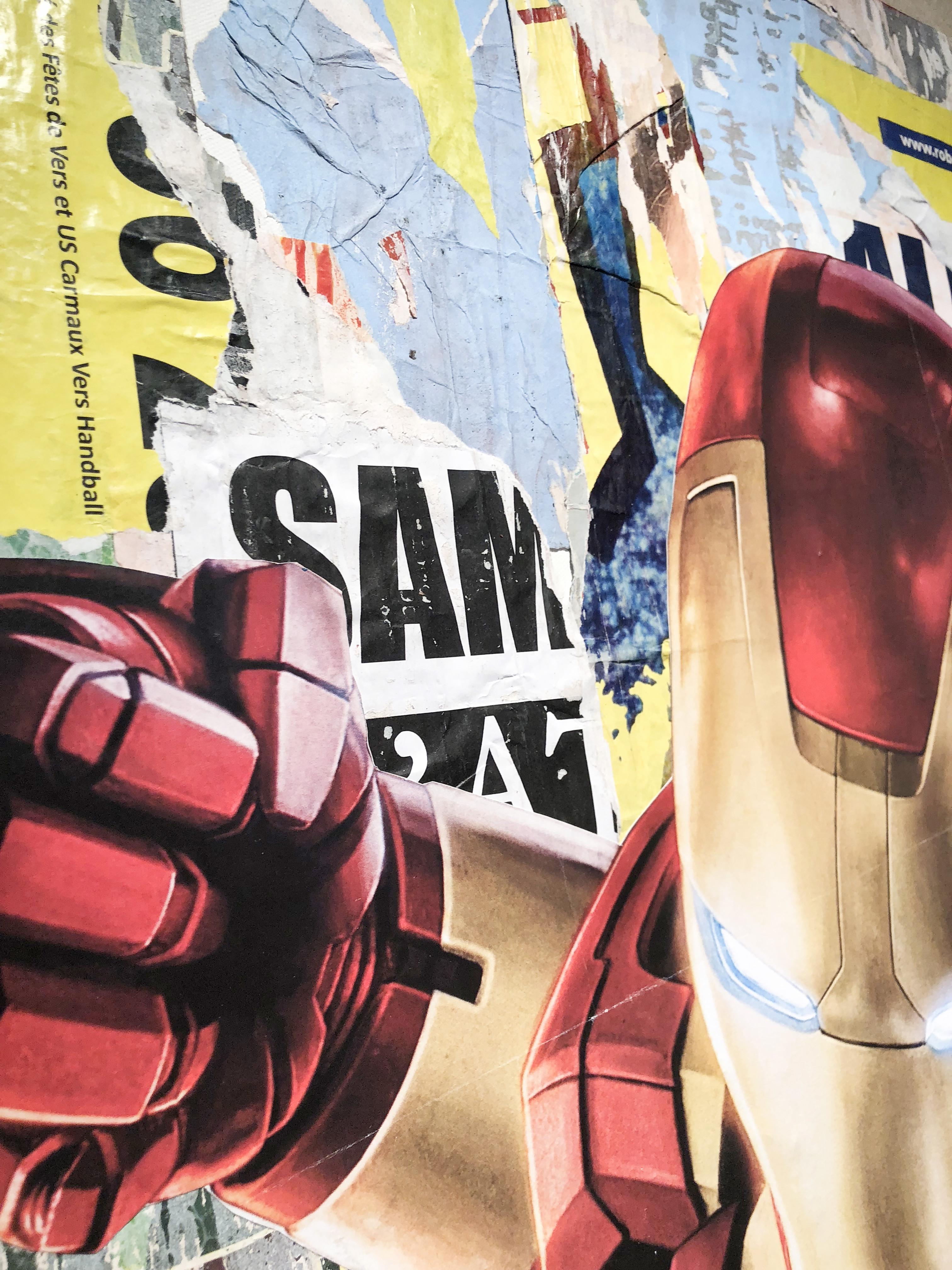 Ironman - Decollage on canvas For Sale 2