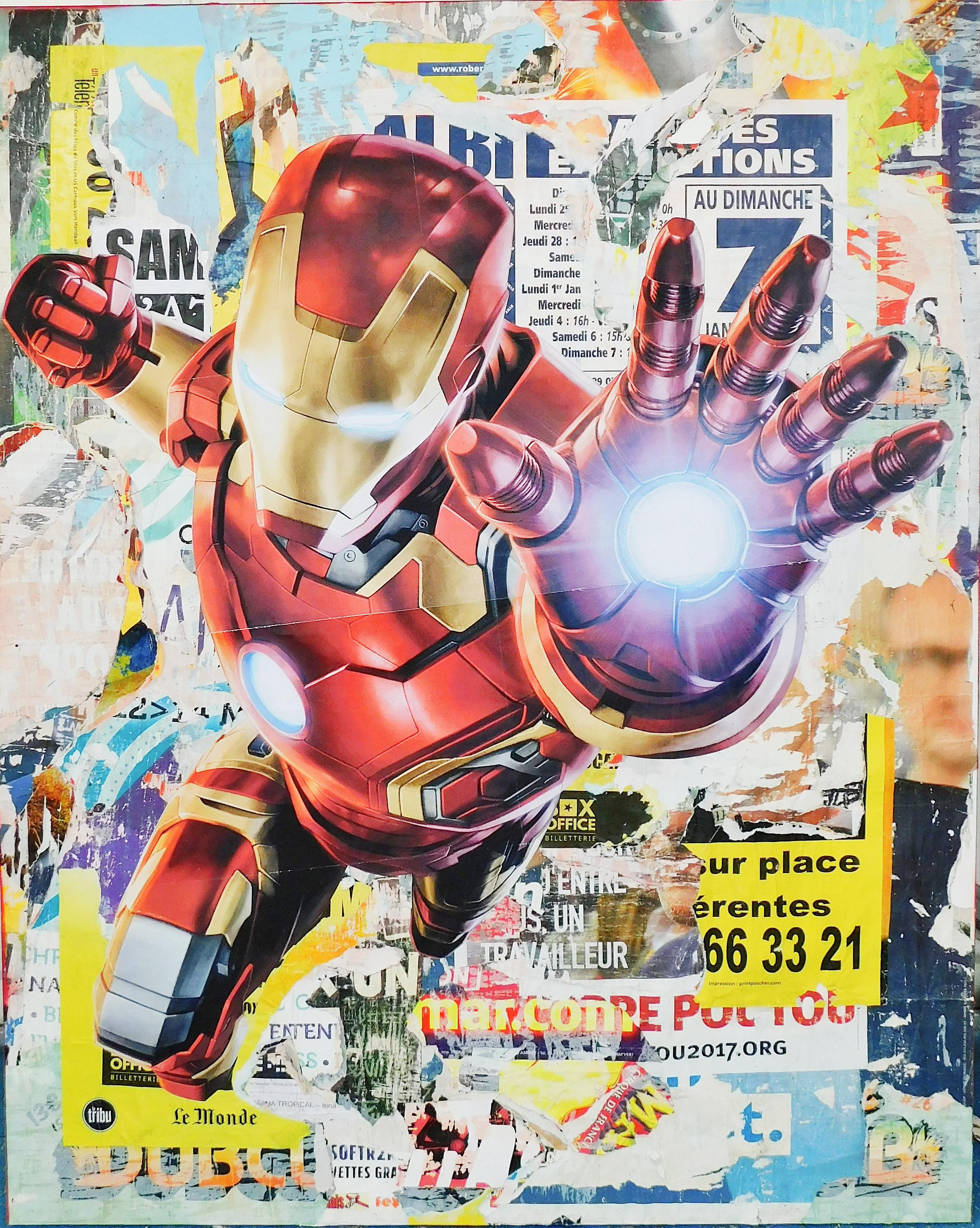 Ironman - Decollage on canvas - Mixed Media Art by Manucollage