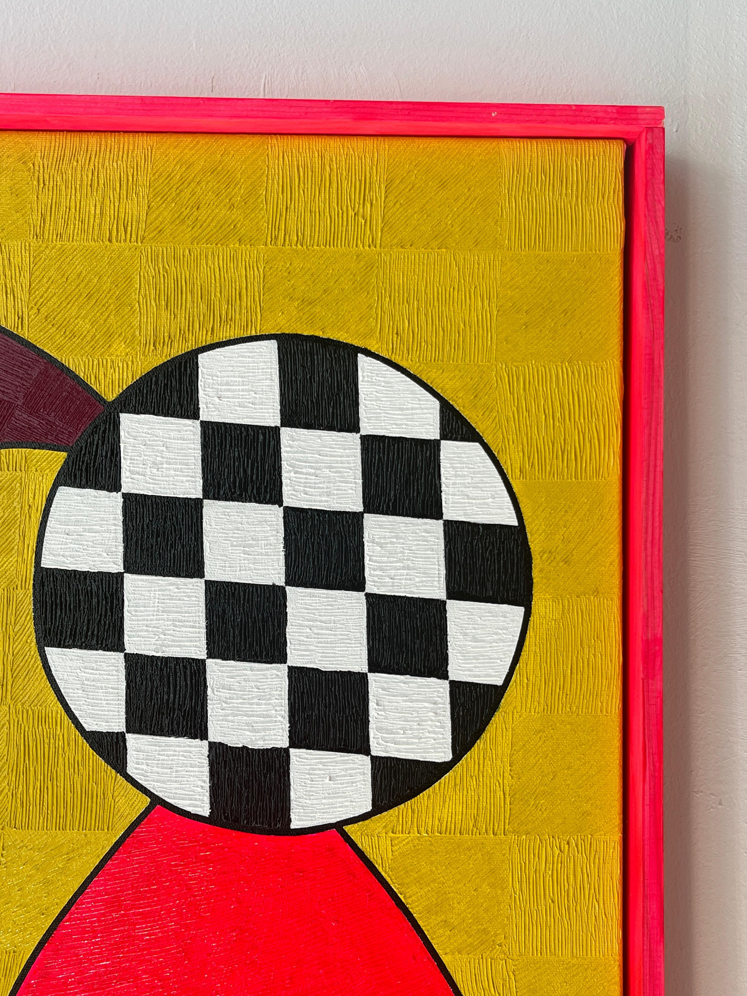 This work is born from the visual exploration of the duality that inhabits all forms of existence. Through a vibrant composition, the piece proposes the inevitable coexistence between order, represented by geometric patterns, defined colors, and