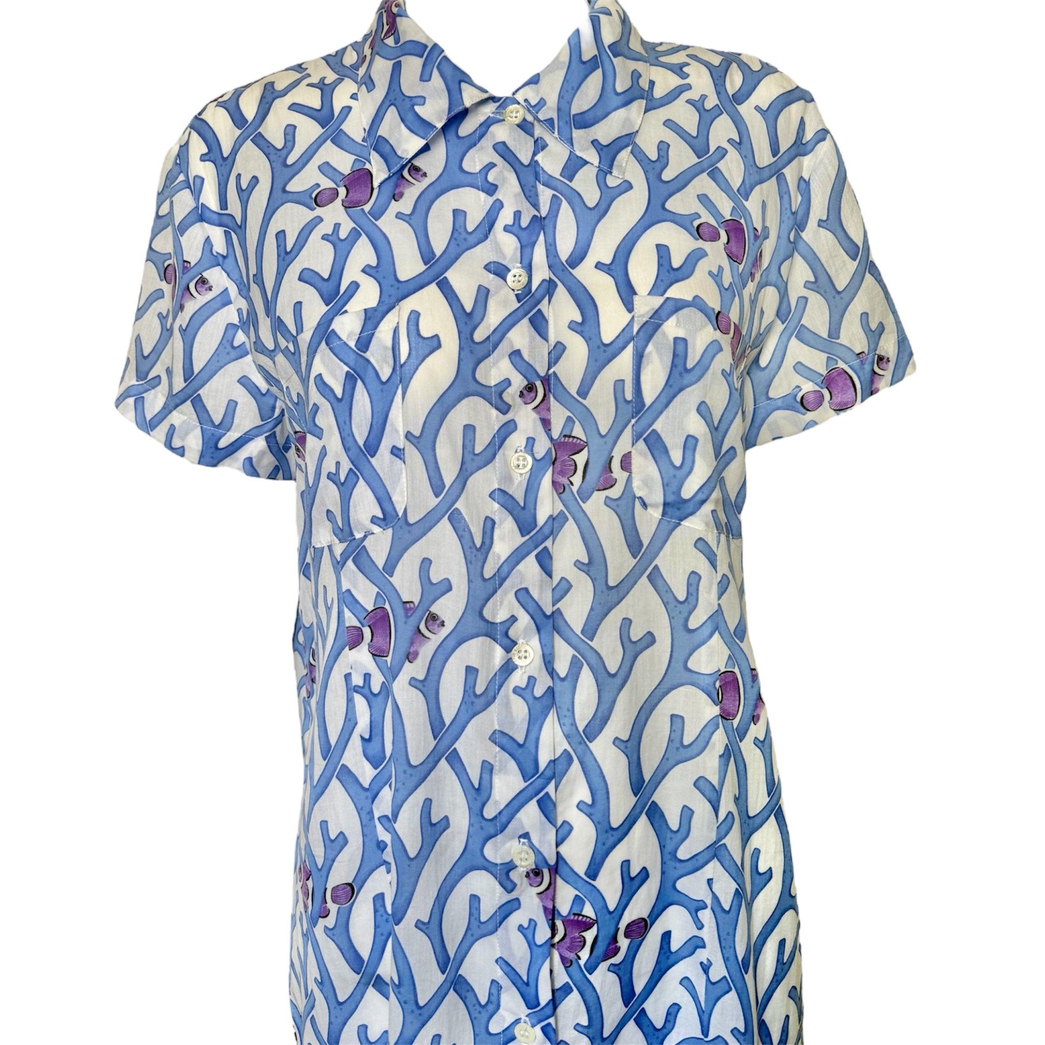 De las mujeres Manuel Canovas Vestido Camisero Estampado Coral Azul Algodón en venta