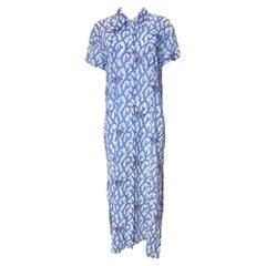 Manuel Canovas Vestido Camisero Estampado Coral Azul Algodón