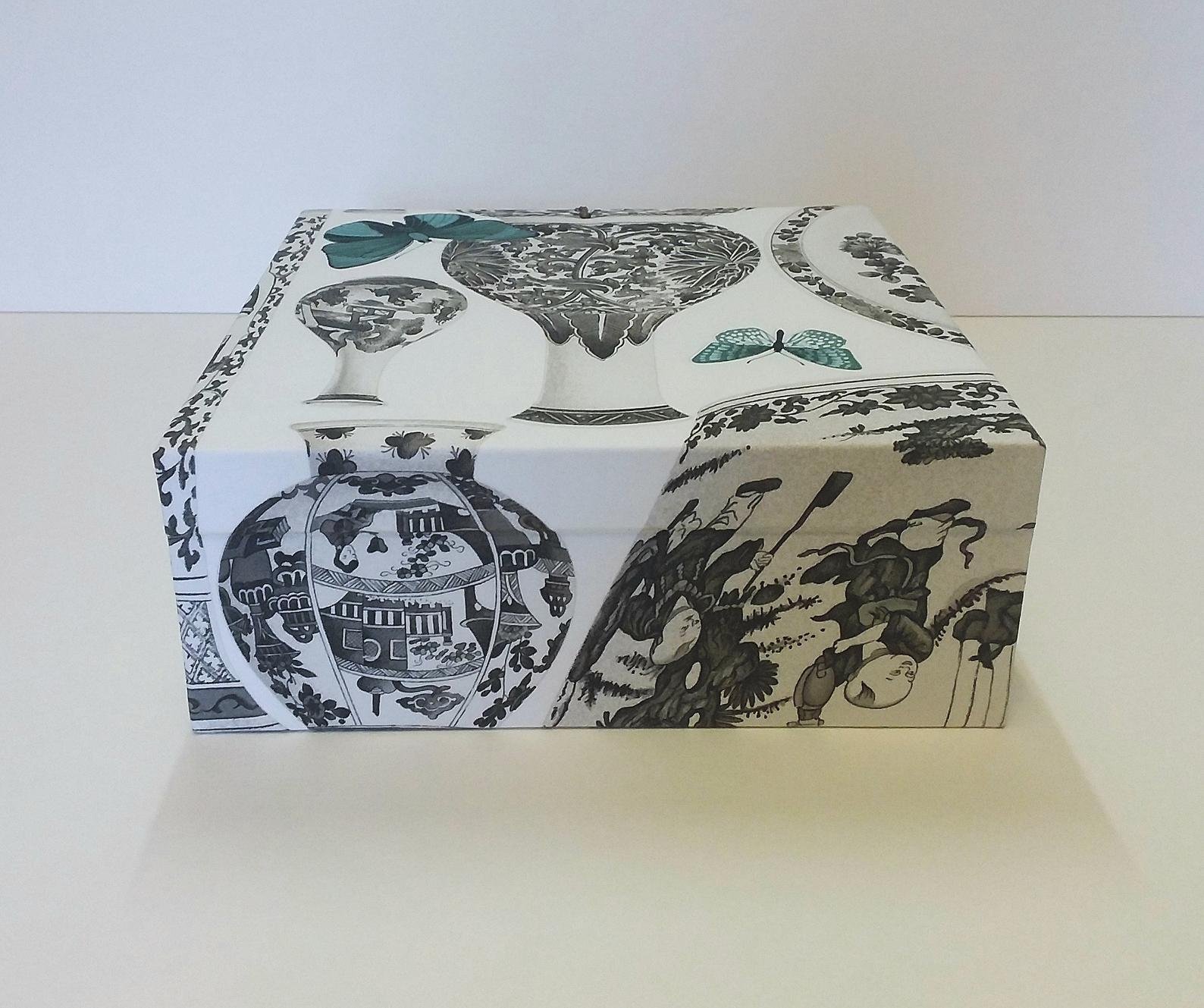 Women's or Men's Manuel Canovas Fabric Decorative Storage Box for Scarves Handmade in France